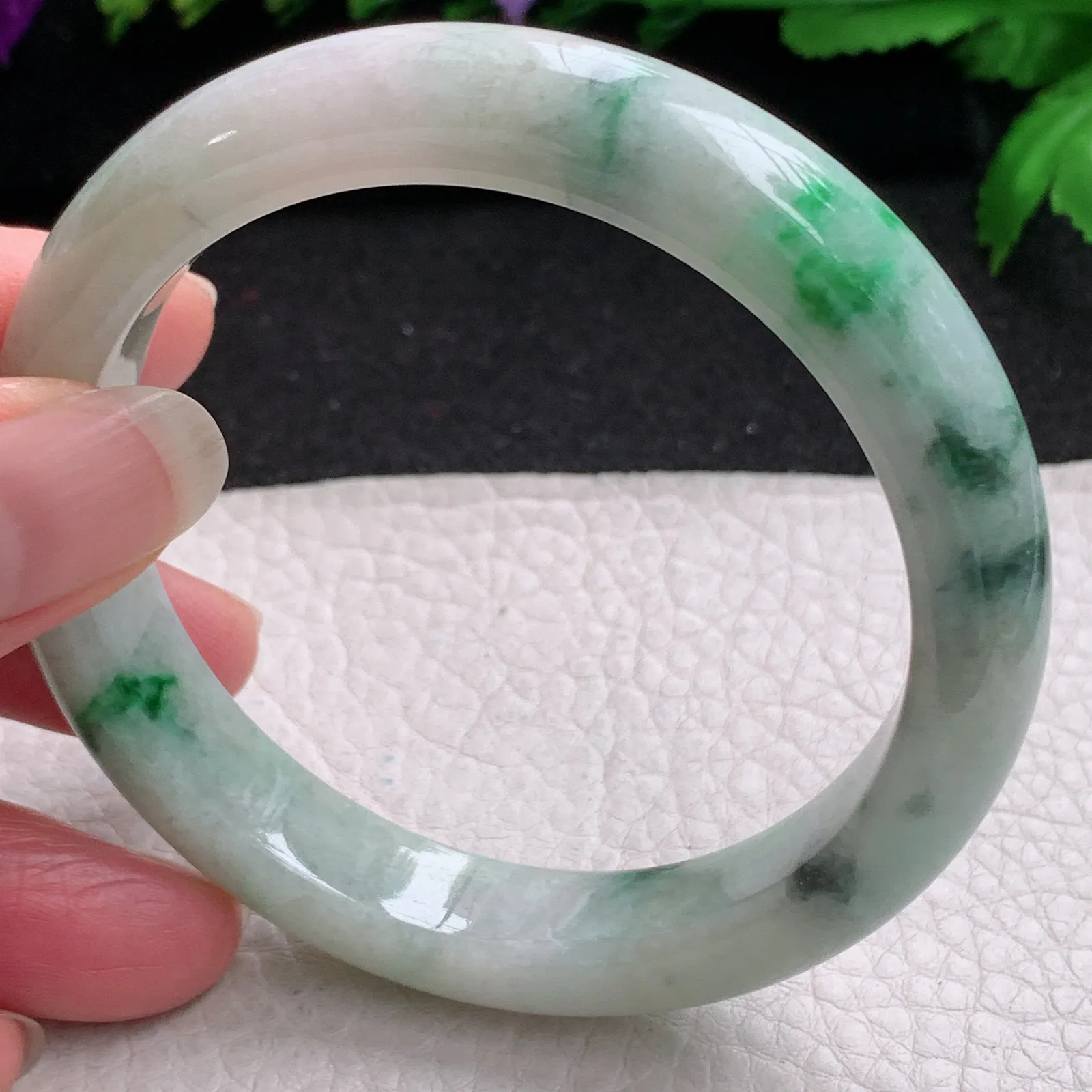 ll实拍58.3*11.6*9平安镯 缅甸翡翠精美飘花水润宽边玉手镯 玉手环