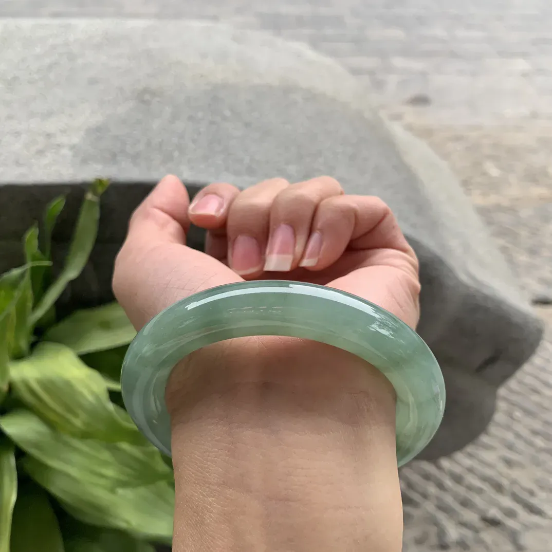 圈口57-11.8 【冰油绿圆条手镯】圆条57 58可戴