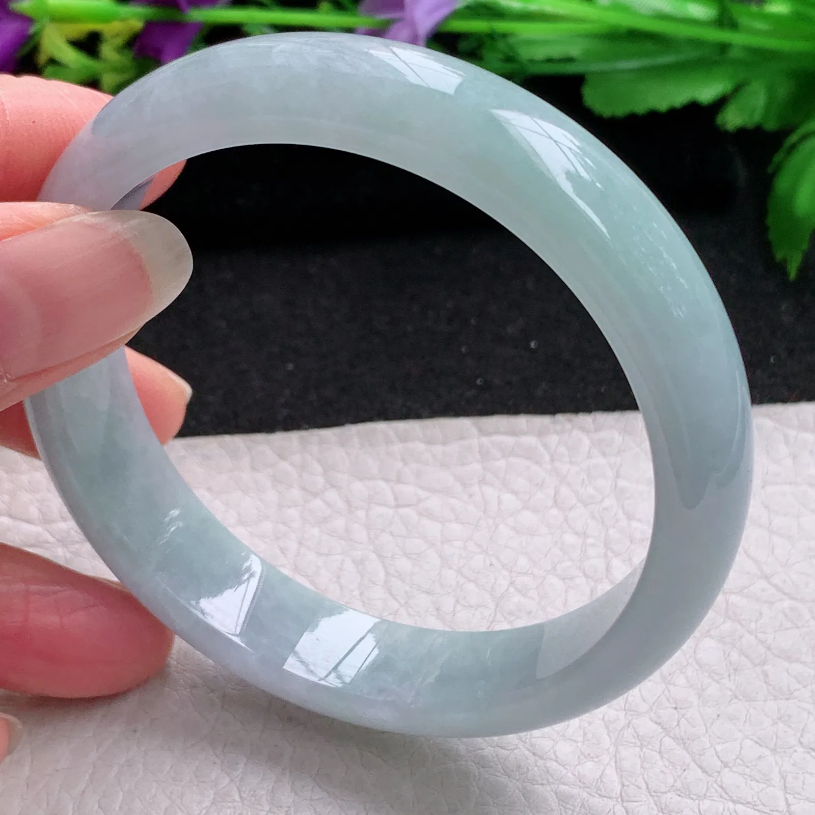 ee实拍59.5*13.5*7.3平安镯 缅甸翡翠精美蓝韵水润宽边玉手镯 玉手环