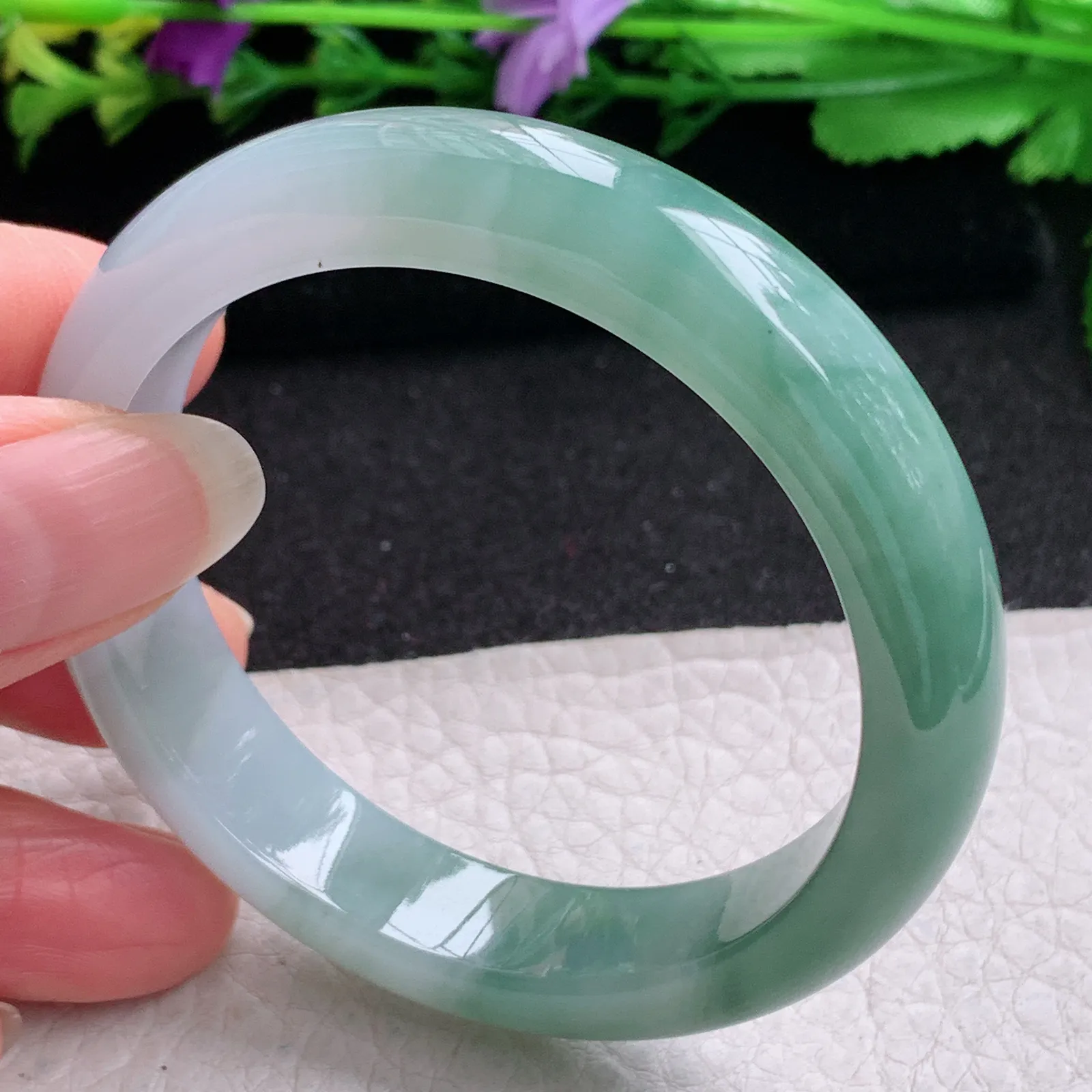 z小圈口51*11.8*7.5平安镯 缅甸翡翠精美半山水宽边玉手镯 玉手环