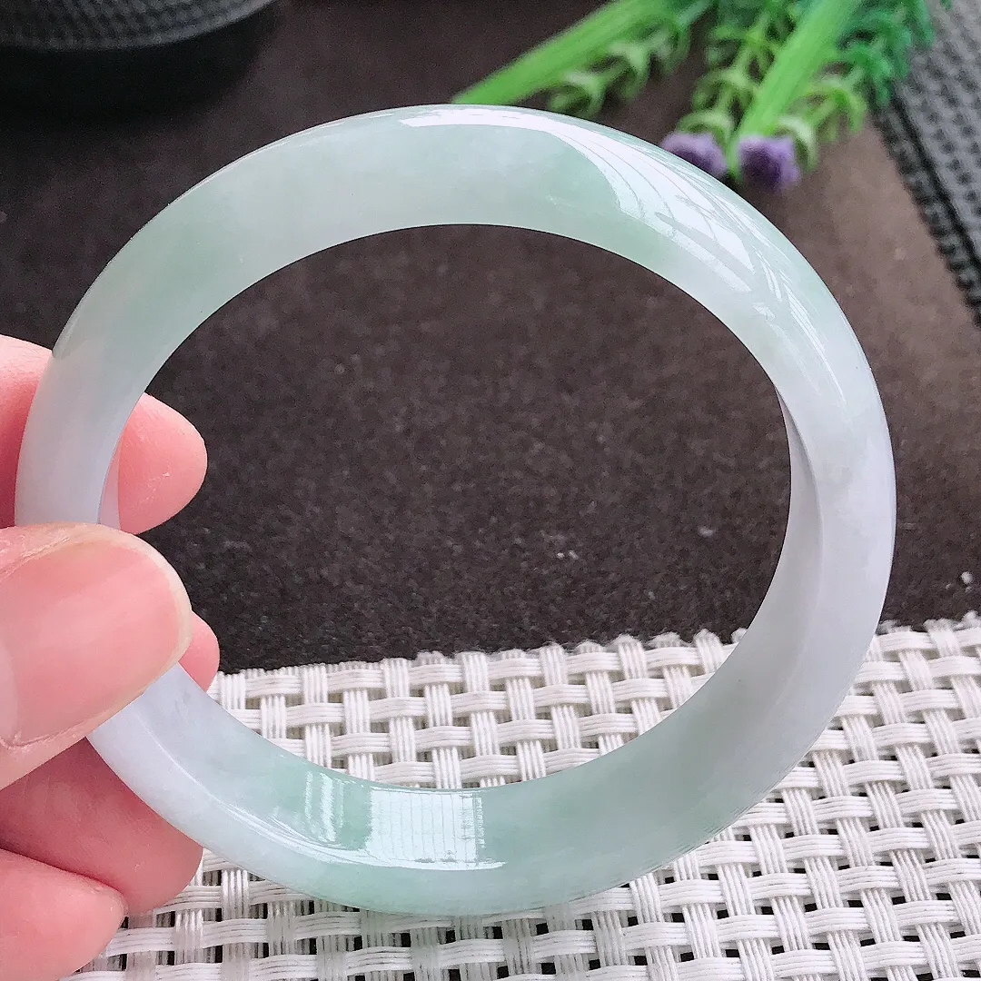 实拍A货翡翠57.8/14/7.5老坑冰润起胶冰晴手镯宽边翡翠玉镯