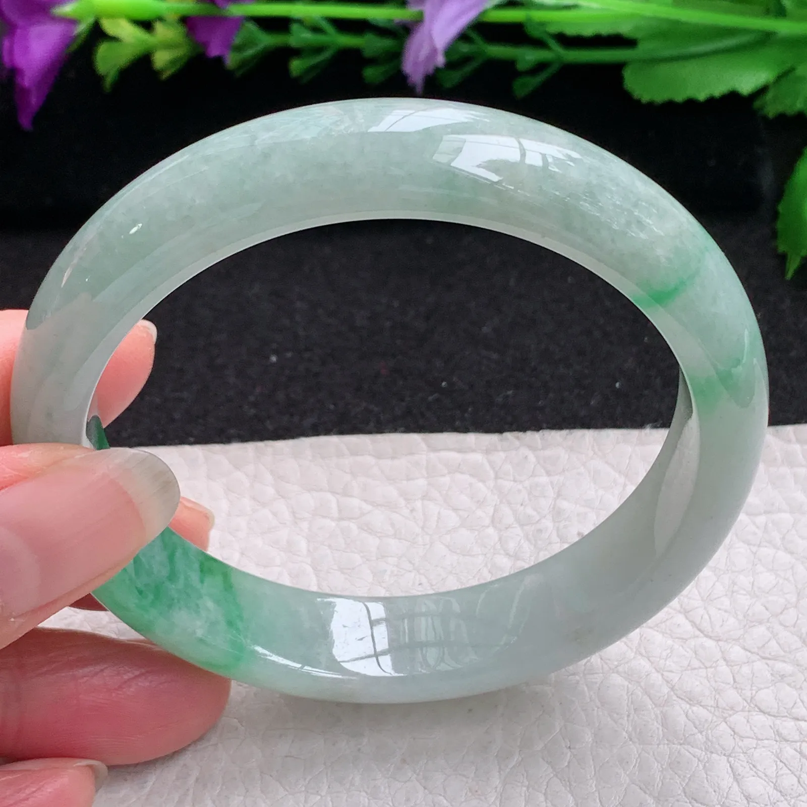ll实拍59*13*8.6平安镯 缅甸翡翠精美飘阳绿水润宽边玉手镯 玉手环