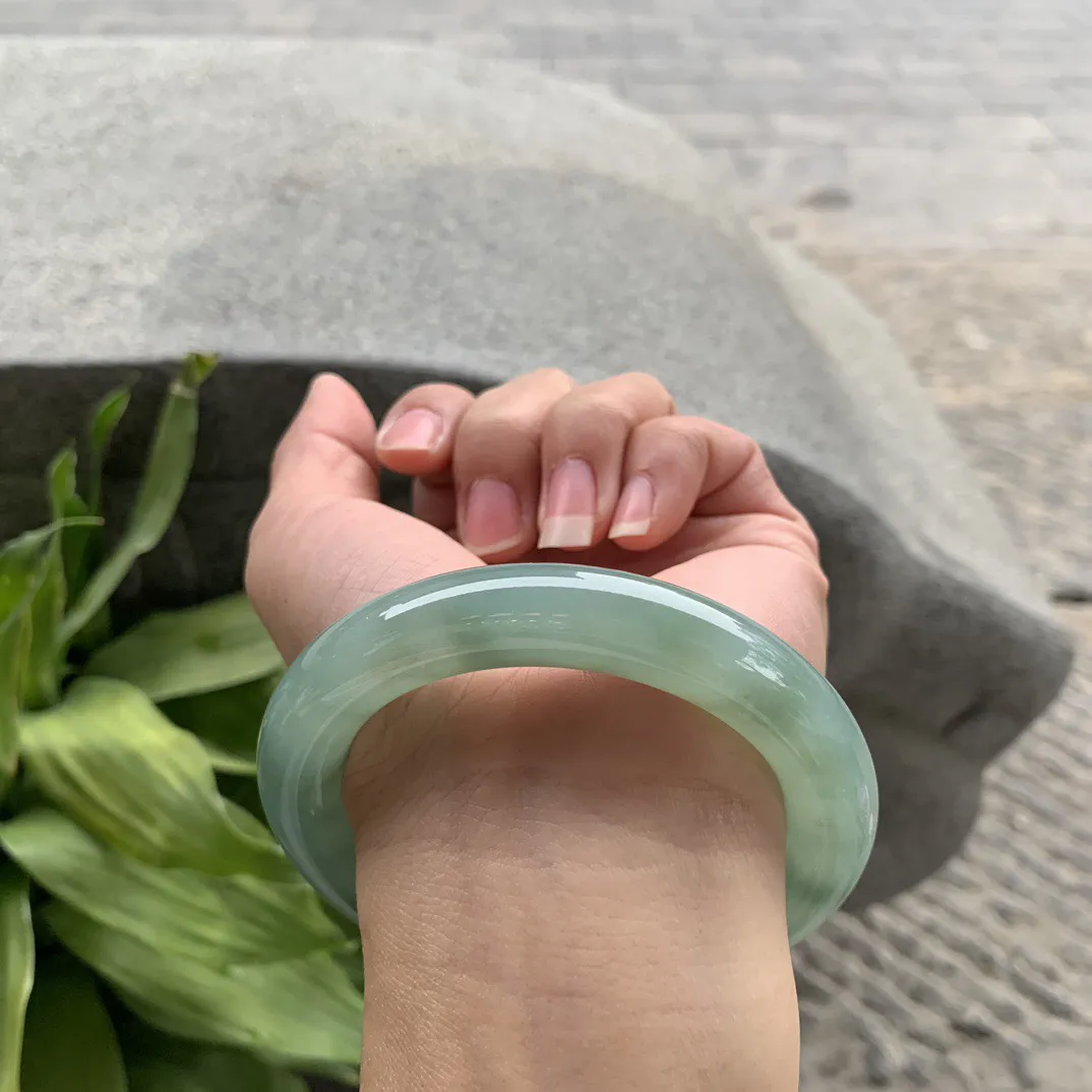 圈口57-11.8 【冰油绿圆条手镯】圆条57 58可戴