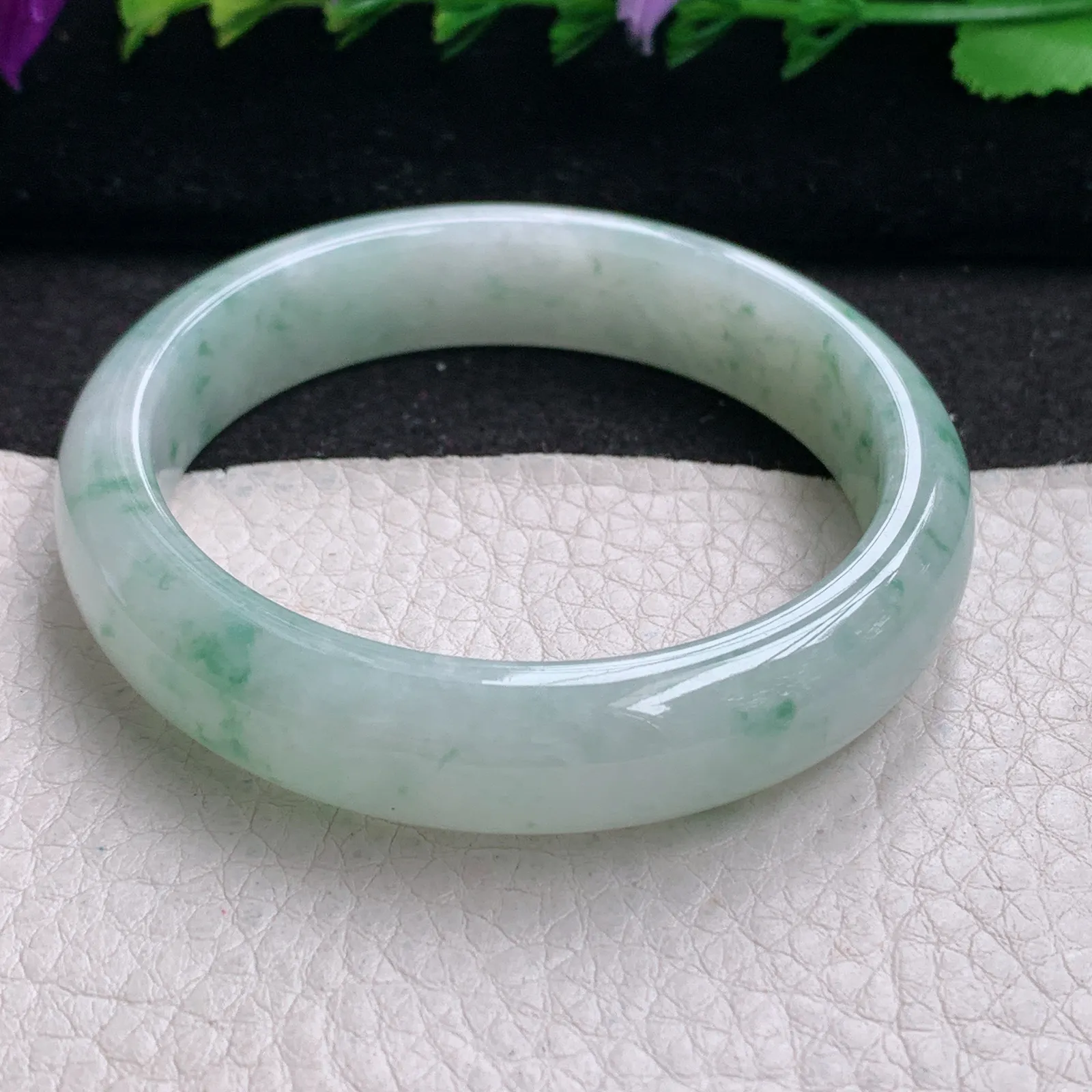 ll小圈口53*12.3*7平安镯 缅甸翡翠精美冰飘秀气宽边玉手镯 玉手环