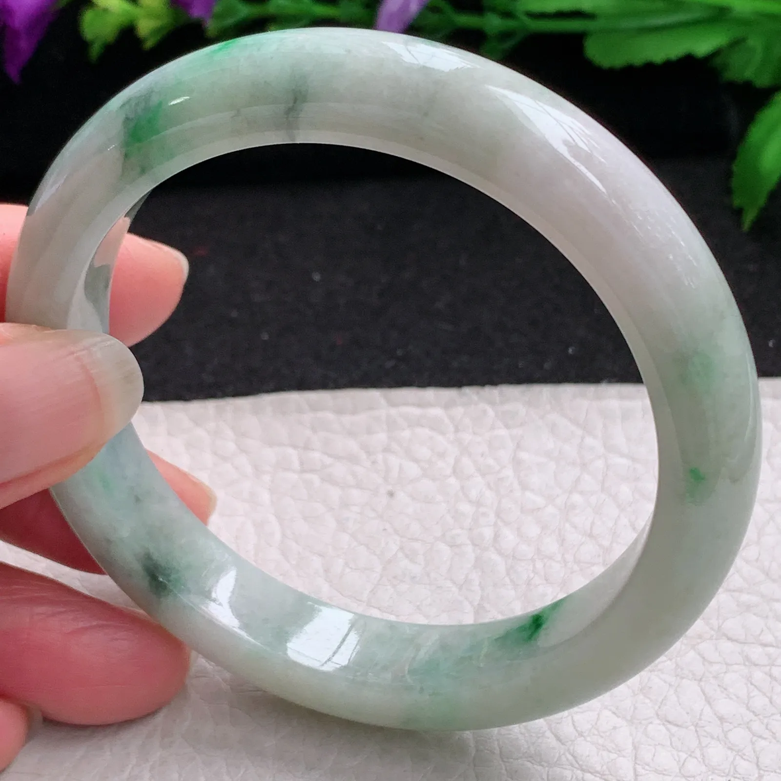 ll实拍58.3*11.6*9平安镯 缅甸翡翠精美飘花水润宽边玉手镯 玉手环