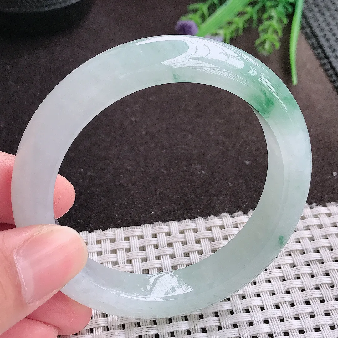 实拍A货翡翠58/11.8/9老坑冰胶果冻水灵飘花手镯宽边翡翠玉镯