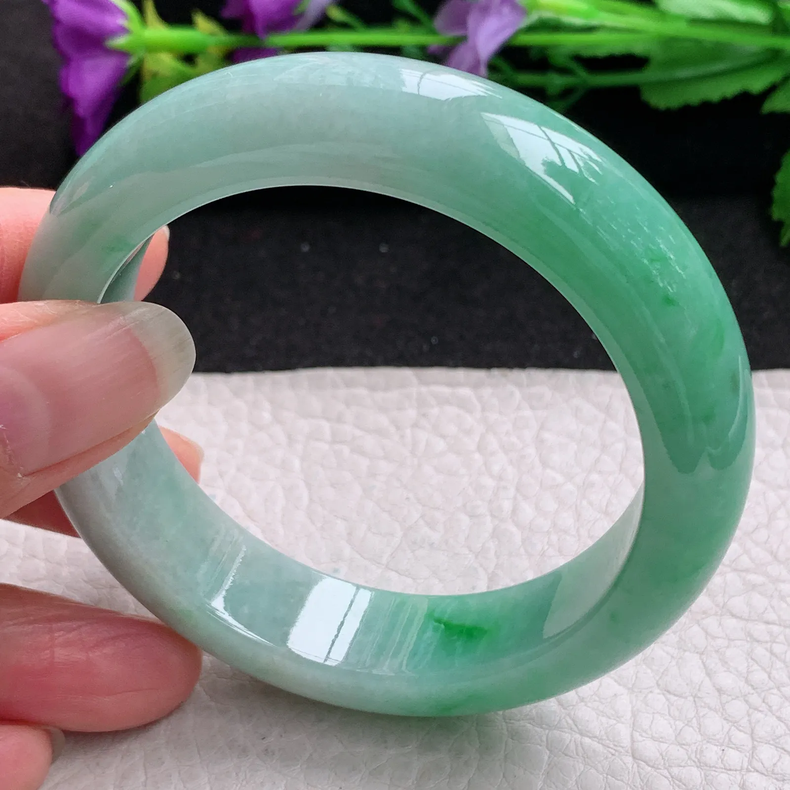 ll实拍55.5*14.8*9.3平安镯 缅甸翡翠精美飘绿厚装宽边玉手镯 玉手环