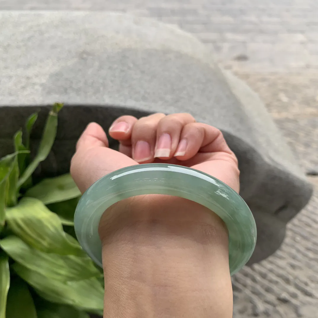 圈口57-11.8 【冰油绿圆条手镯】圆条57 58可戴