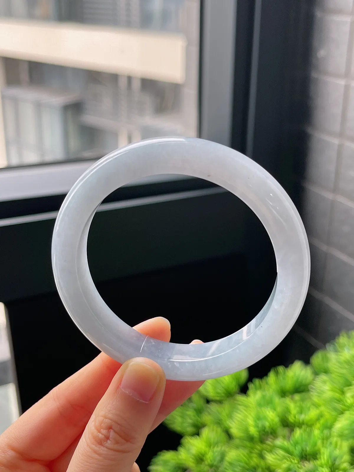 正圈57.8圈口，翡翠冰糯种蓝紫色手镯