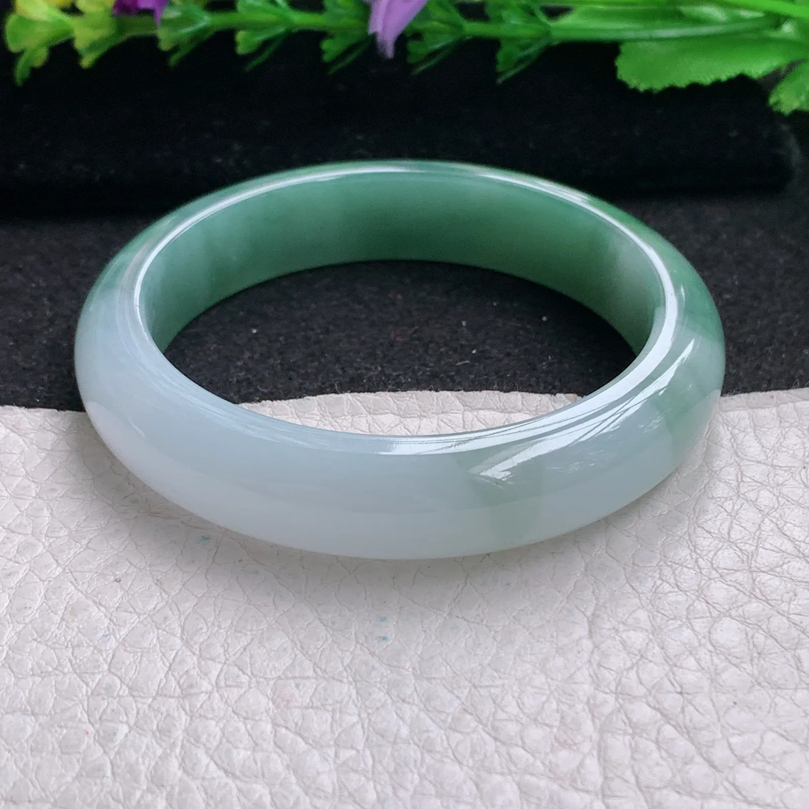 z小圈口51*11.8*7.5平安镯 缅甸翡翠精美半山水宽边玉手镯 玉手环