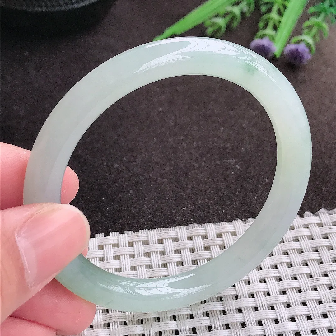 实拍A货翡翠53.5/7.9/7.8老坑冰胶果冻冰晴圆条手镯翡翠玉镯