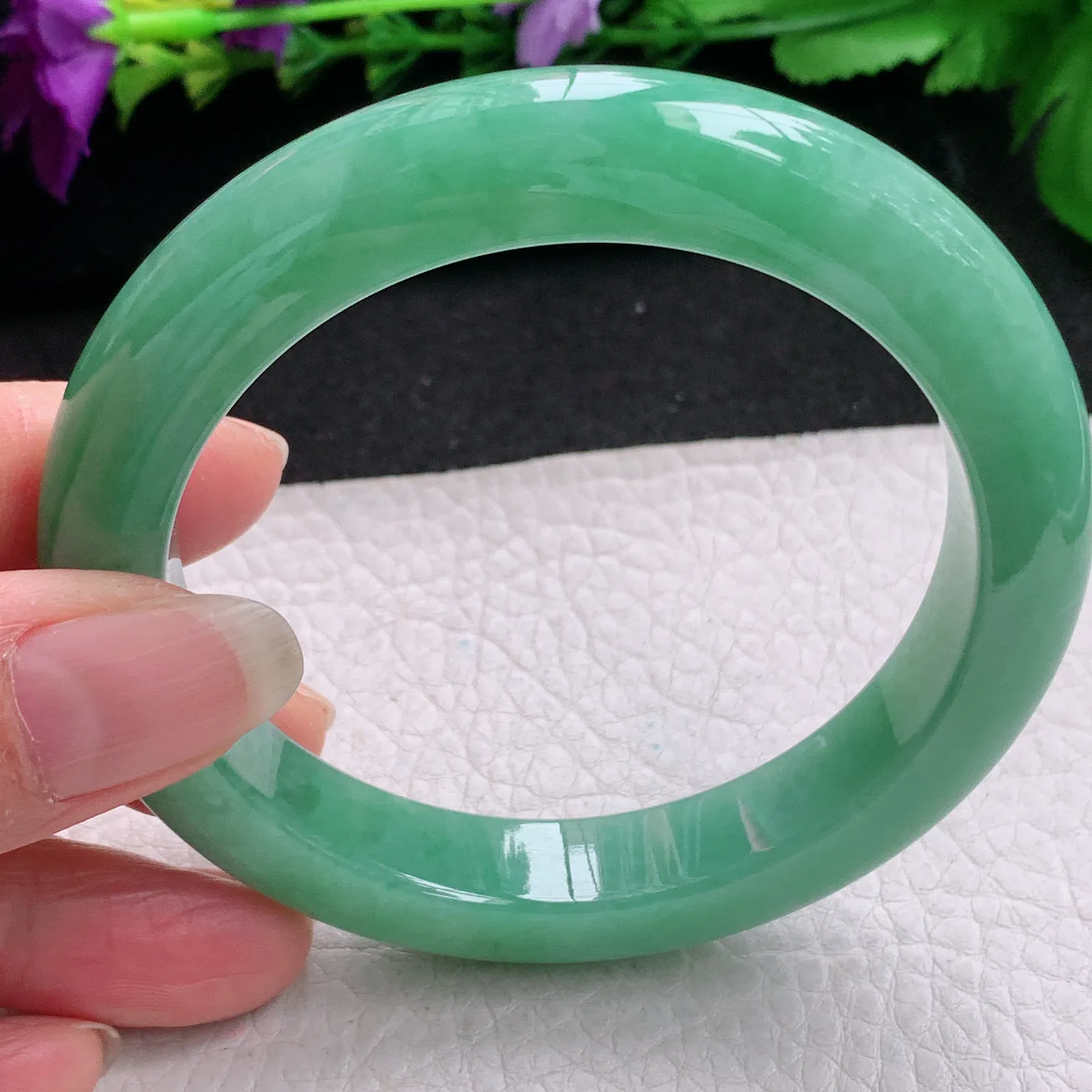 nr实拍59*11.5*10平安镯 缅甸翡翠精美满绿水润宽边玉手镯 玉手环