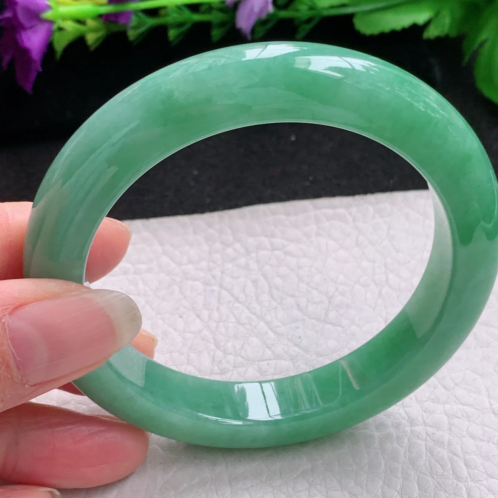 nr实拍59*11.5*10平安镯 缅甸翡翠精美满绿水润宽边玉手镯 玉手环