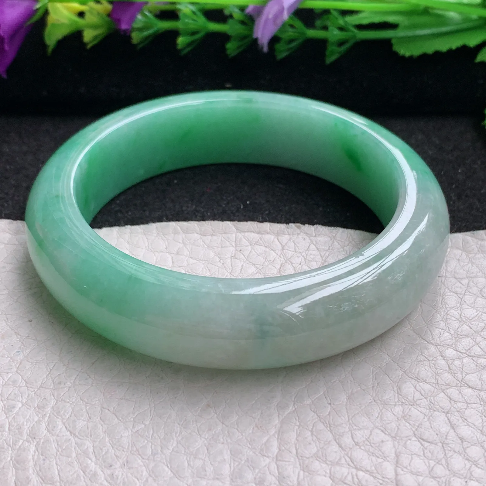 ll实拍55.5*14.8*9.3平安镯 缅甸翡翠精美飘绿厚装宽边玉手镯 玉手环