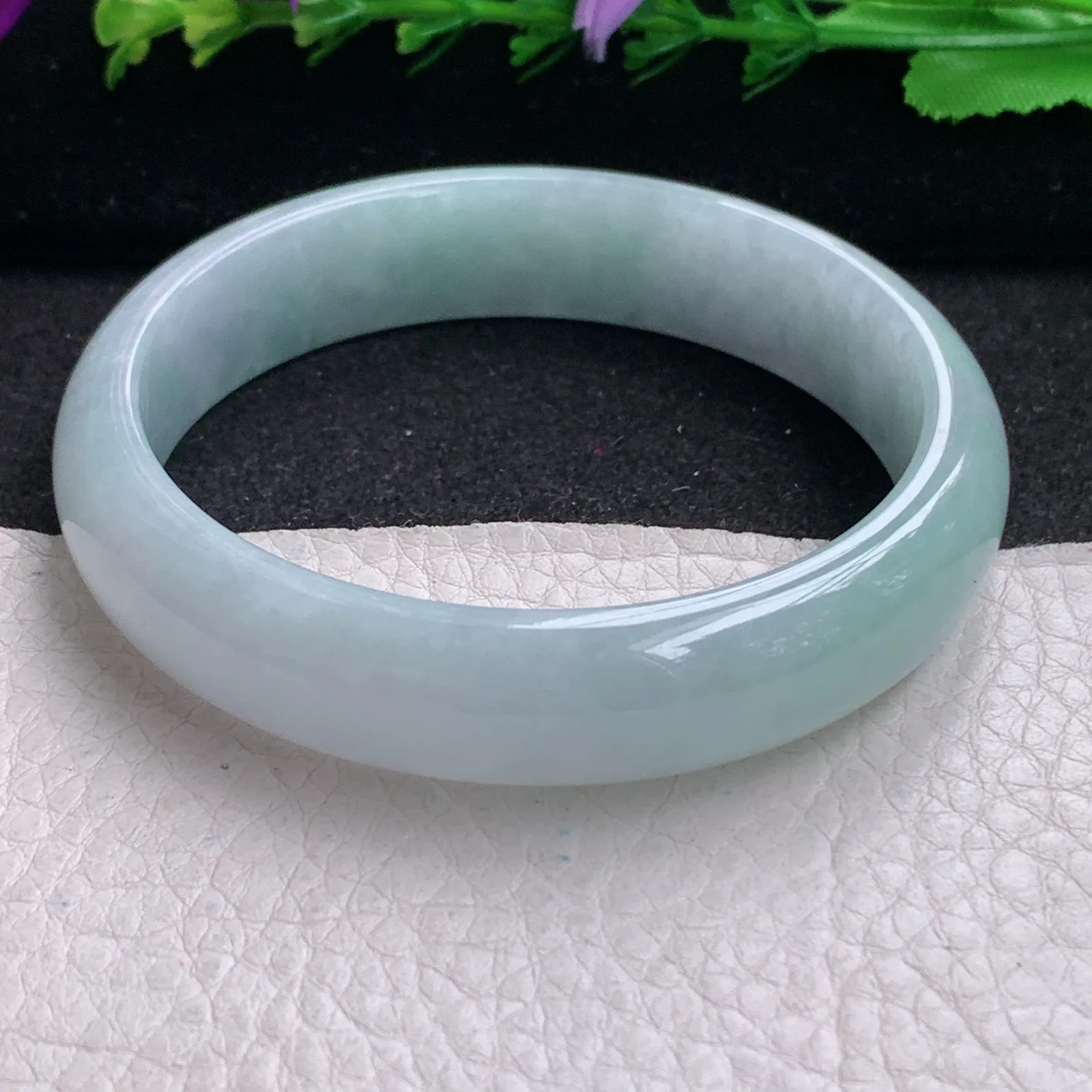 ee实拍59.5*13.5*7.3平安镯 缅甸翡翠精美蓝韵水润宽边玉手镯 玉手环