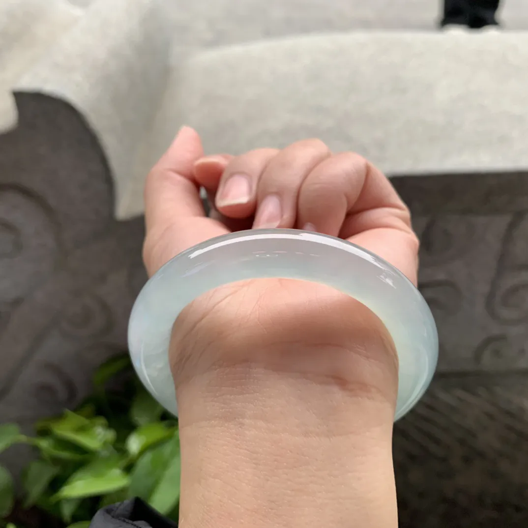 小圈口53.8-10.2 【高冰飘花圆条手镯】圆条53 54可戴