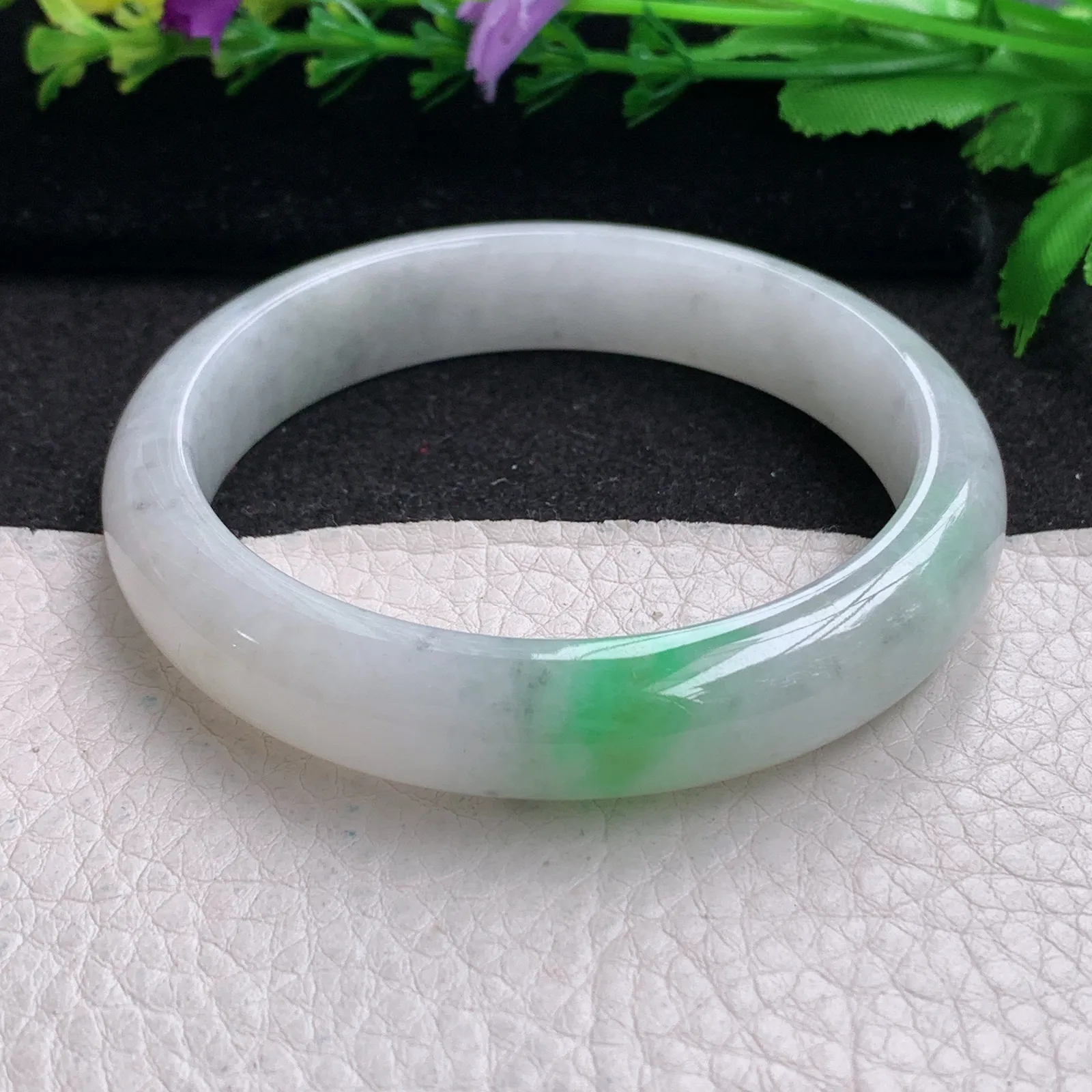 ll实拍58*12.5*8平安镯 缅甸翡翠精美飘绿水润宽边玉手镯 玉手环