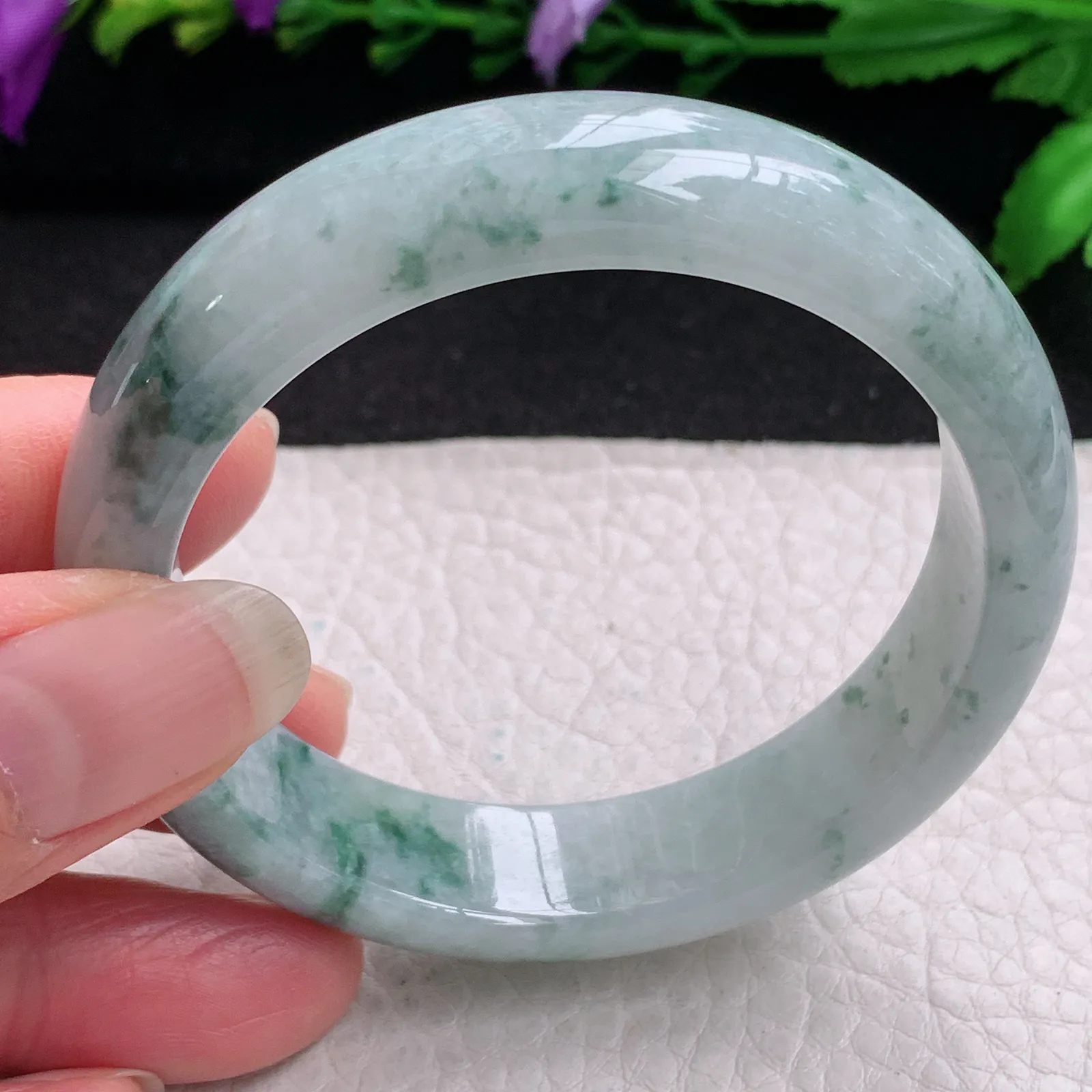 ll实拍53.3*13.8*7.5平安镯 缅甸翡翠精美飘花水润宽边玉手镯 玉手环