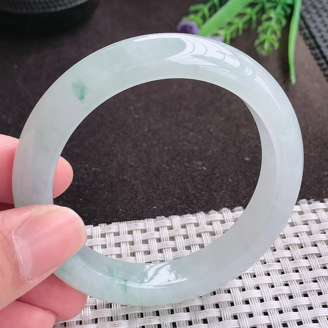 实拍A货翡翠58/11.8/9老坑冰胶果冻水灵飘花手镯宽边翡翠玉镯