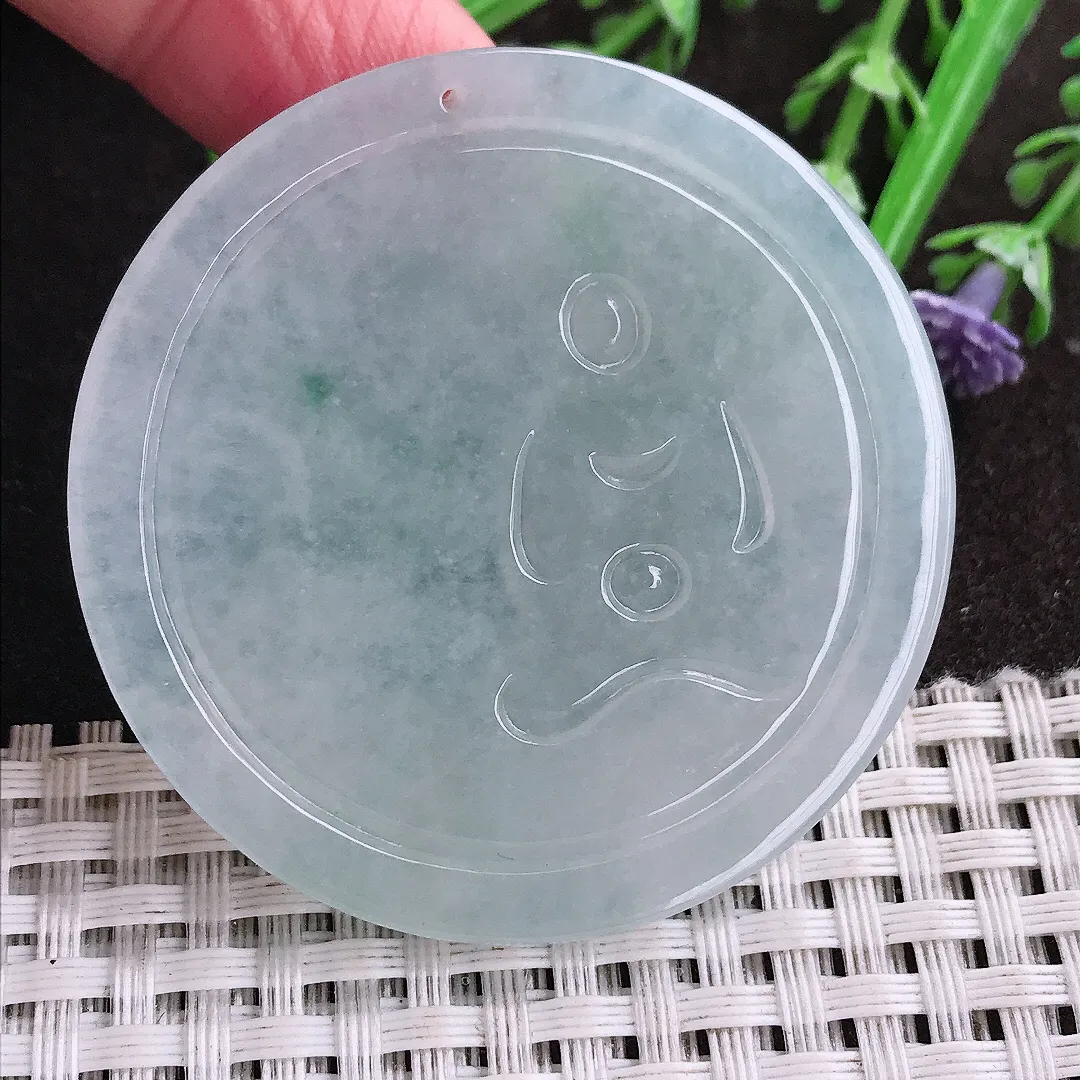 实拍A货翡翠50/5.2老坑冰润起胶如来佛祖吊坠翡翠玉牌挂件