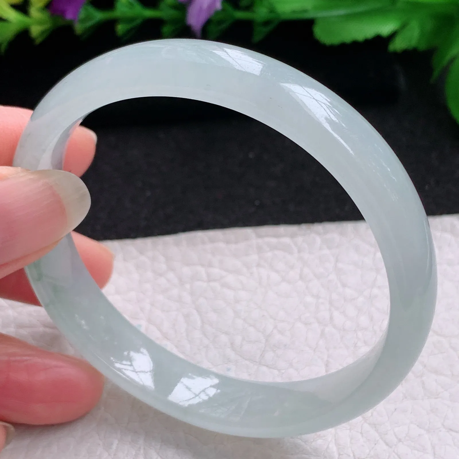 js实拍58.5*12*6.3平安镯 缅甸翡翠精美冰飘花宽边玉手镯 玉手环