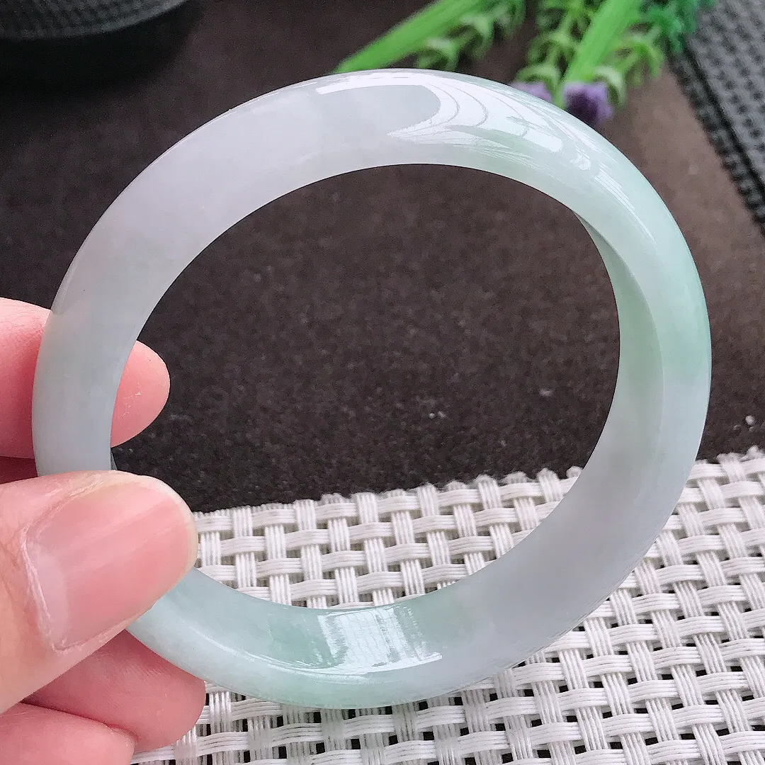 实拍A货翡翠57.8/14/7.5老坑冰润起胶冰晴手镯宽边翡翠玉镯