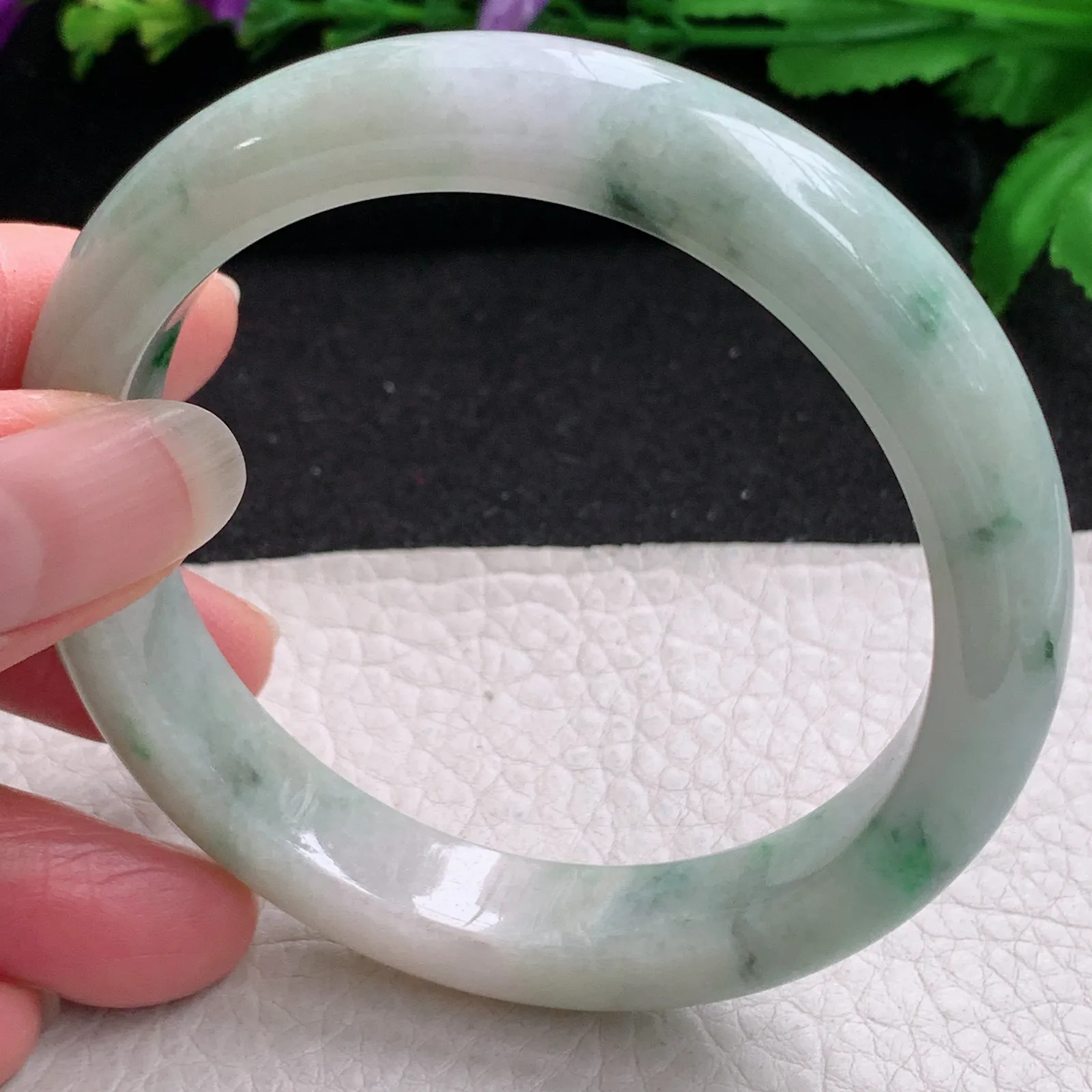 ll实拍58.3*11.6*9平安镯 缅甸翡翠精美飘花水润宽边玉手镯 玉手环