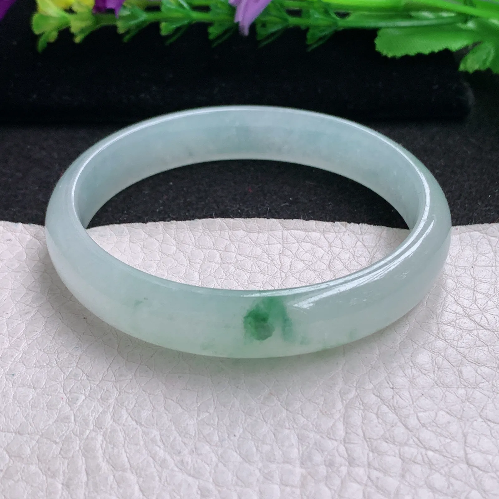 js实拍58.5*12*6.3平安镯 缅甸翡翠精美冰飘花宽边玉手镯 玉手环