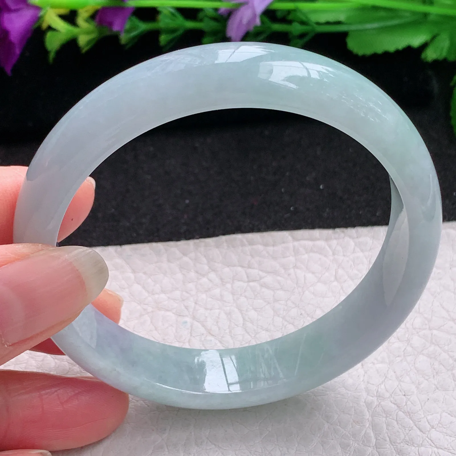 ee实拍59.5*13.5*7.3平安镯 缅甸翡翠精美蓝韵水润宽边玉手镯 玉手环