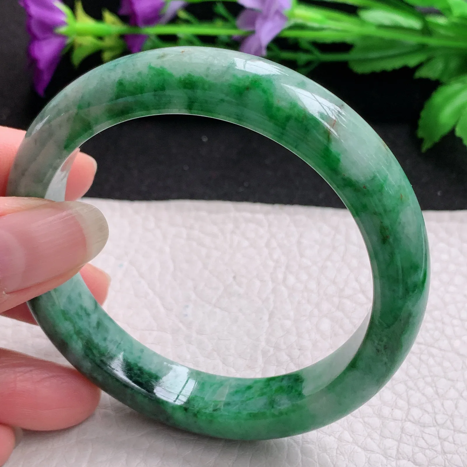 ll实拍58*12.5*8.5平安镯 缅甸翡翠精美辣绿水润宽边玉手镯 玉手环