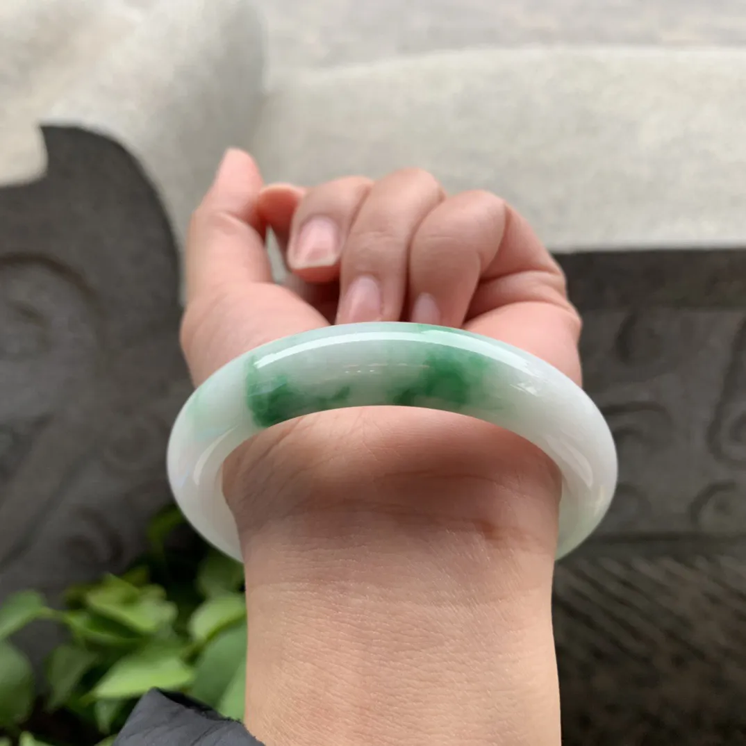 圈口57.5-12.6-9.1 【飘绿正圈手镯】正圈57 58可戴