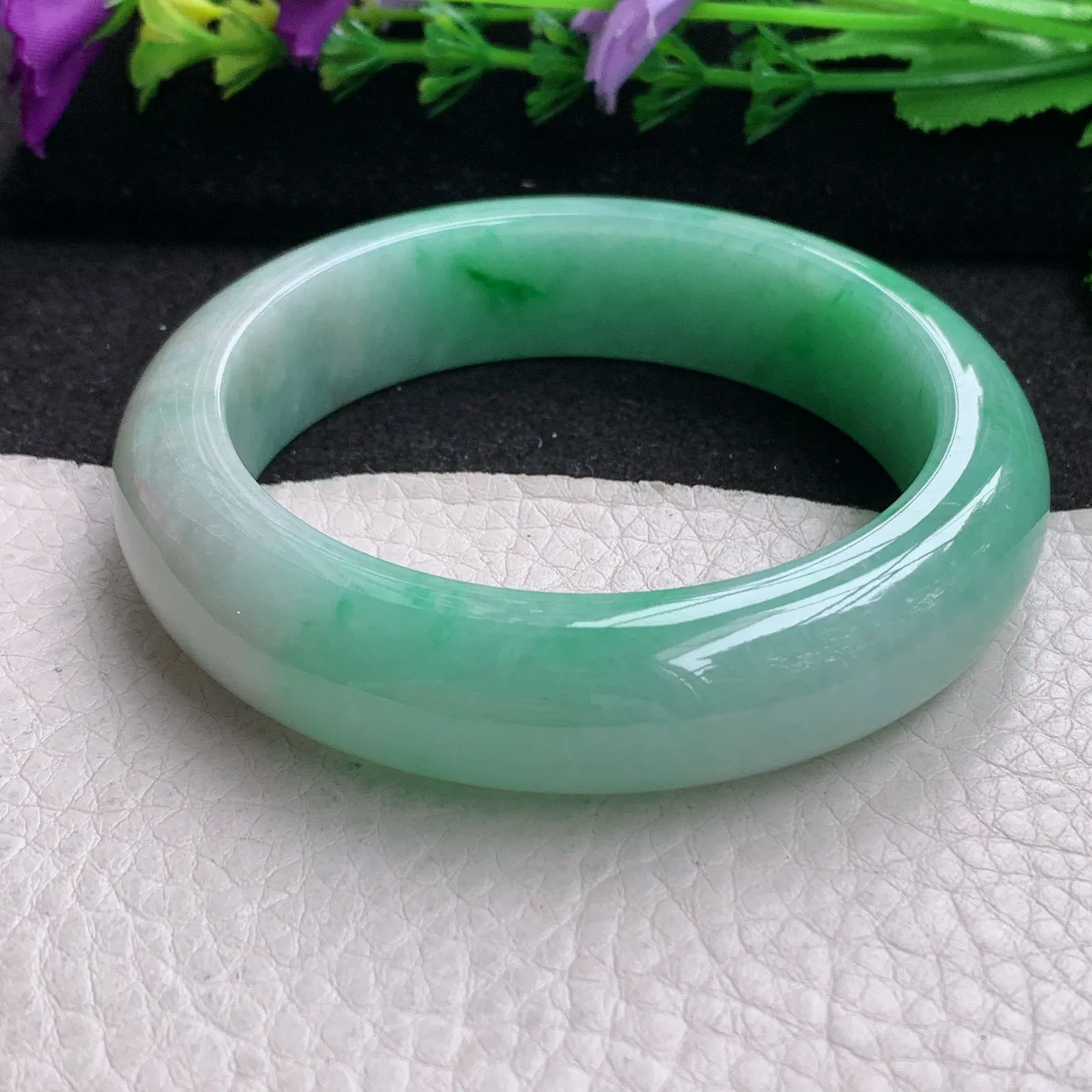 ll实拍55.5*14.8*9.3平安镯 缅甸翡翠精美飘绿厚装宽边玉手镯 玉手环