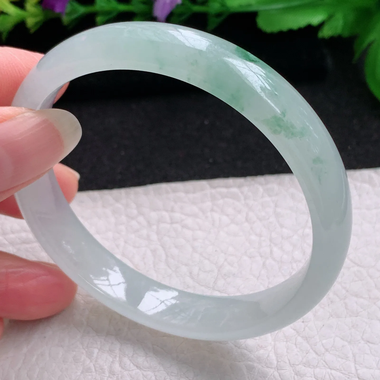 js实拍58.5*12*6.3平安镯 缅甸翡翠精美冰飘花宽边玉手镯 玉手环