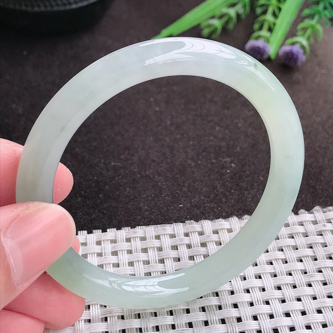 实拍A货翡翠53.5/7.9/7.8老坑冰胶果冻冰晴圆条手镯翡翠玉镯