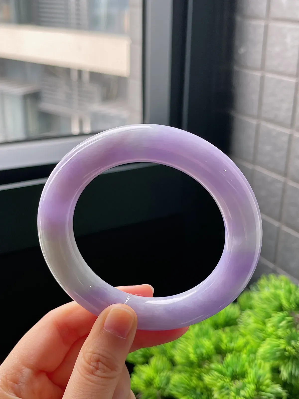 圆镯59.2圈口，翡翠糯化种紫色手镯