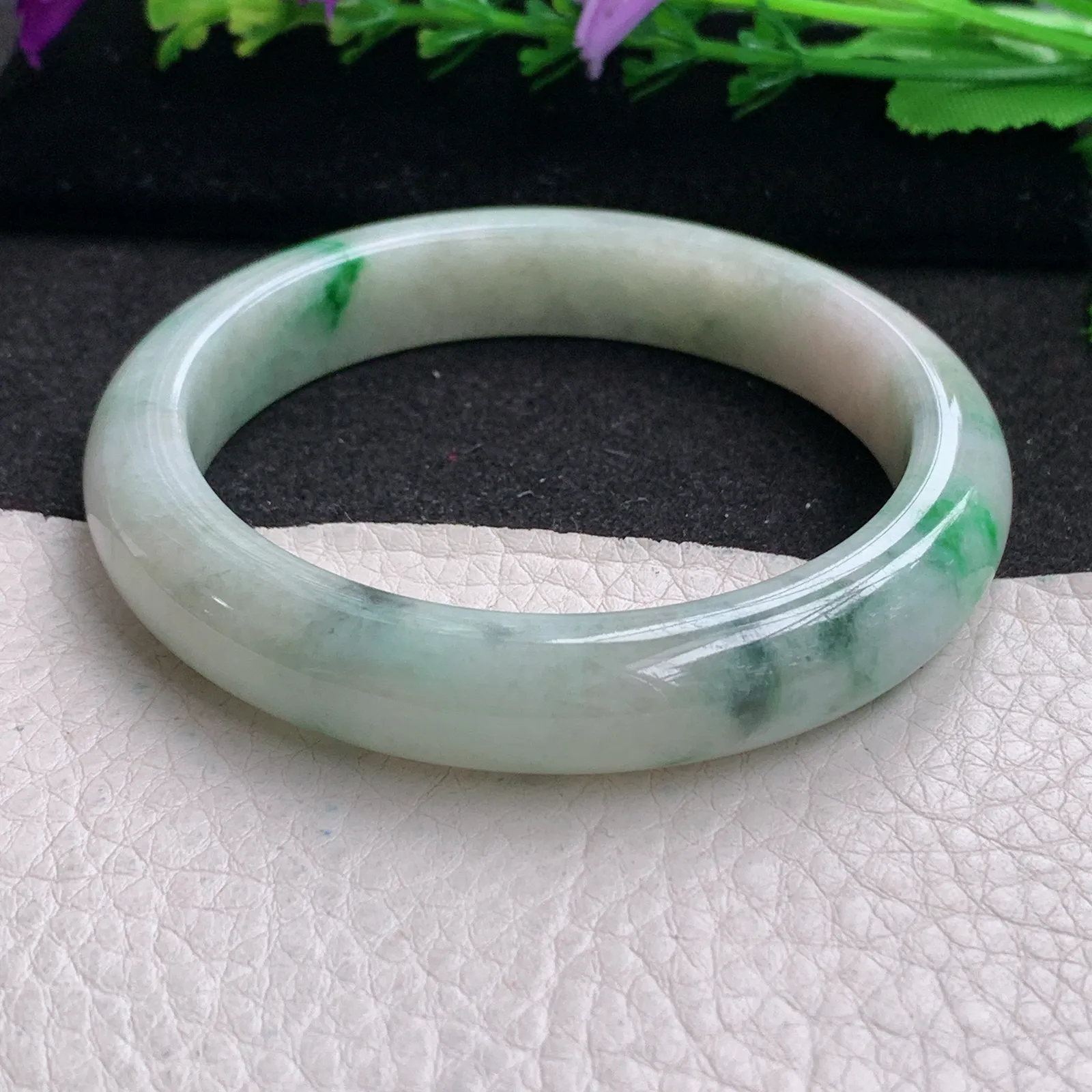 ll实拍58.3*11.6*9平安镯 缅甸翡翠精美飘花水润宽边玉手镯 玉手环