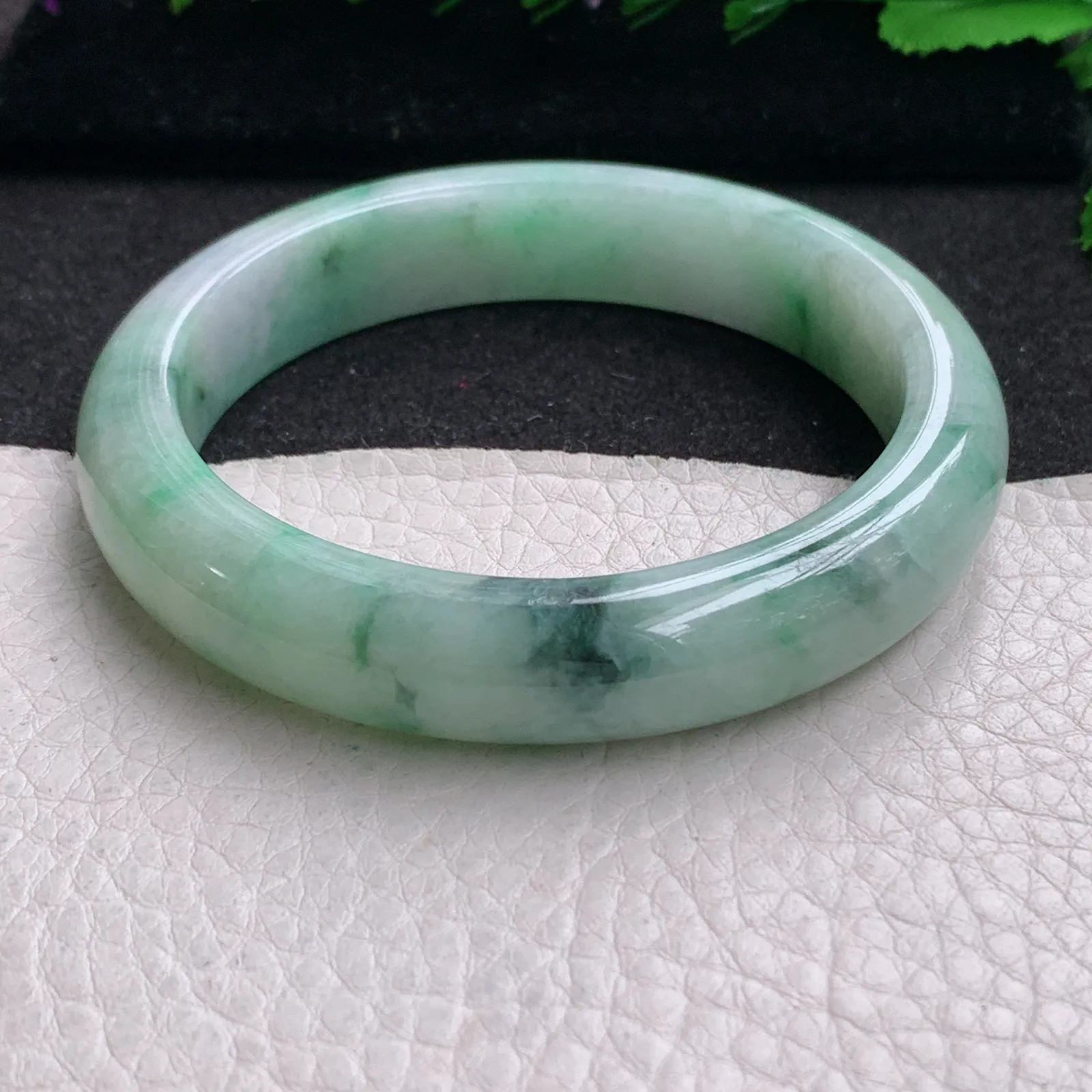 ll实拍58.5*12.5*9平安镯 缅甸翡翠精美飘花水润宽边玉手镯 玉手环