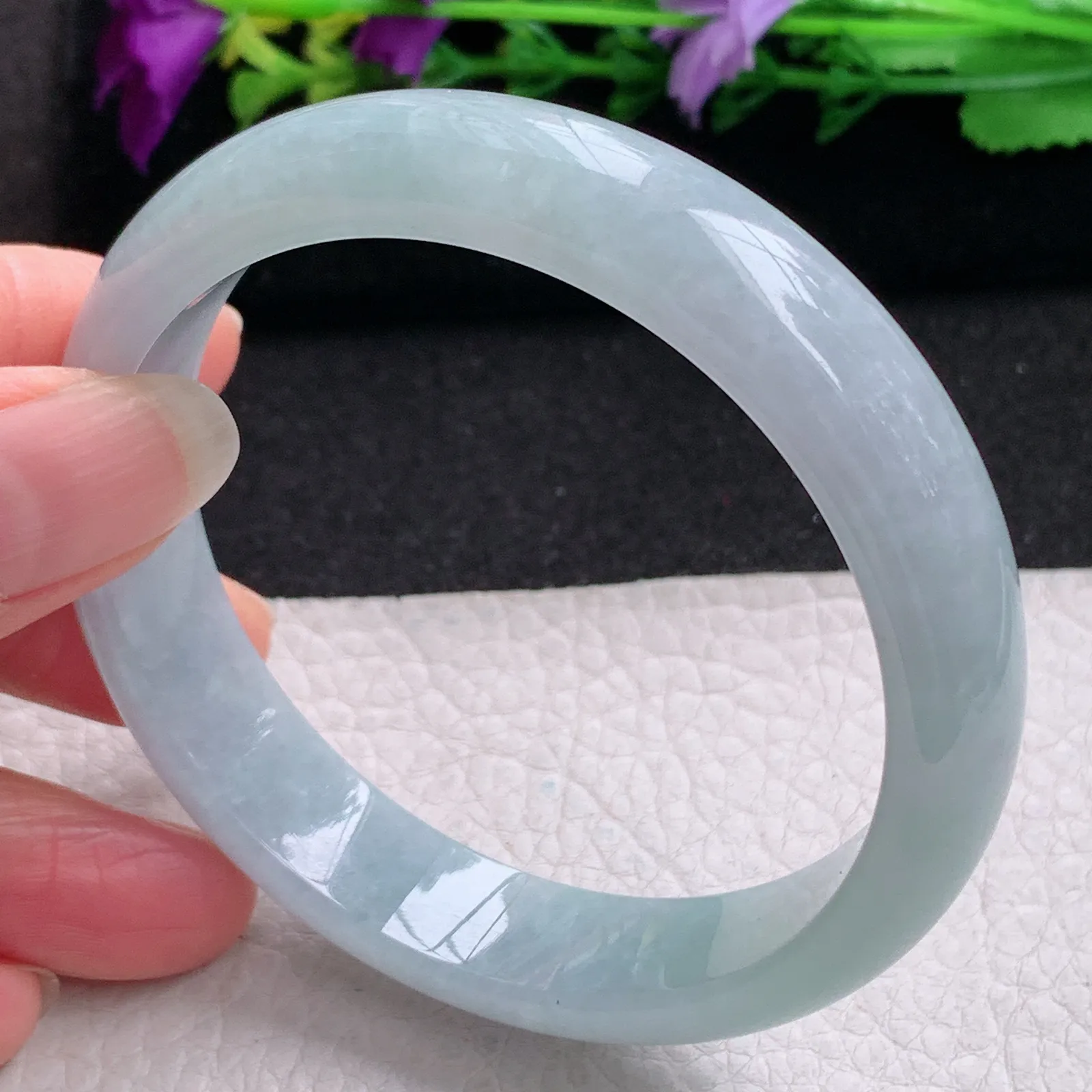 ee实拍59.5*13.5*7.3平安镯 缅甸翡翠精美蓝韵水润宽边玉手镯 玉手环