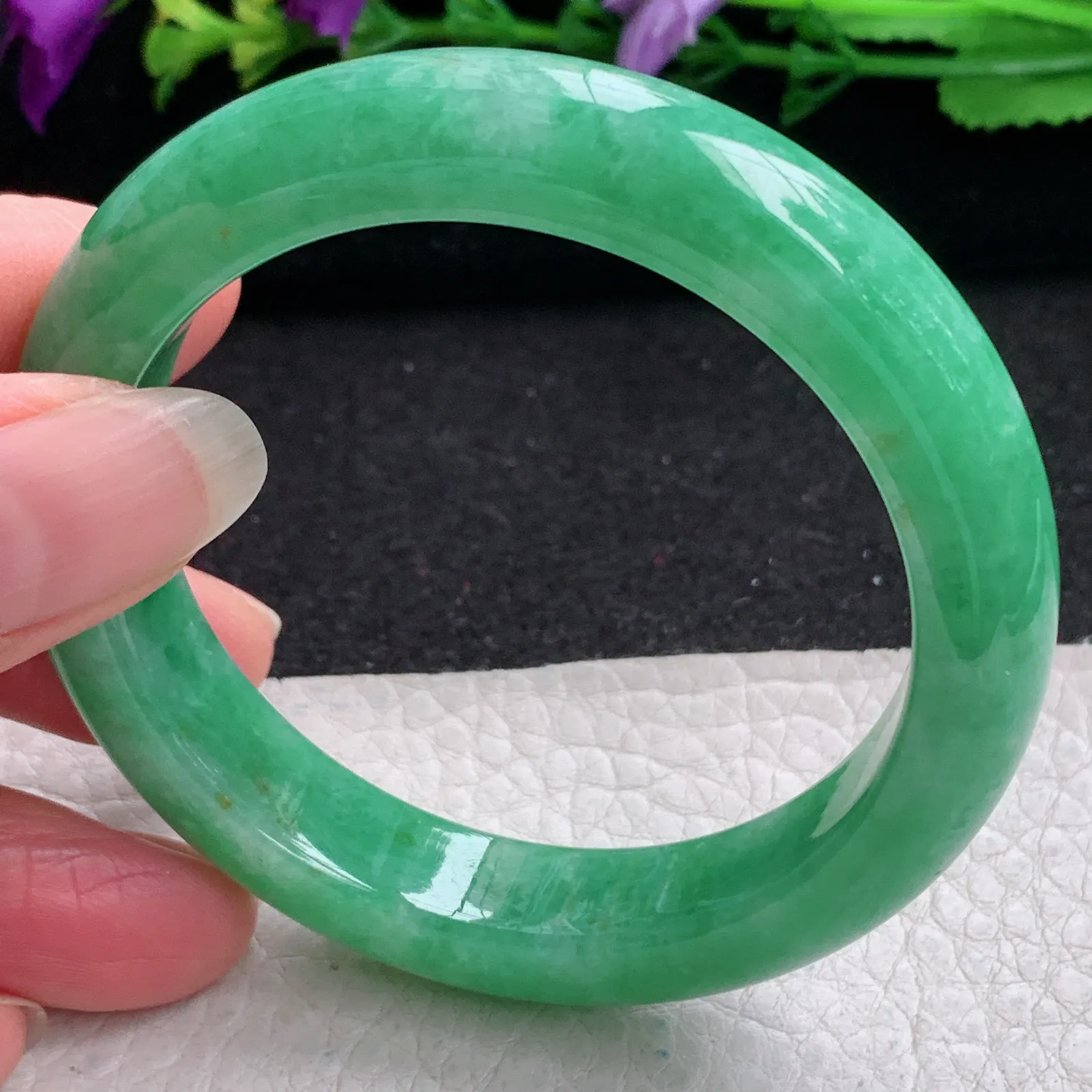 yh小圈口53*11.6*8.8平安镯 缅甸翡翠精美满绿厚装宽边玉手镯 玉手环