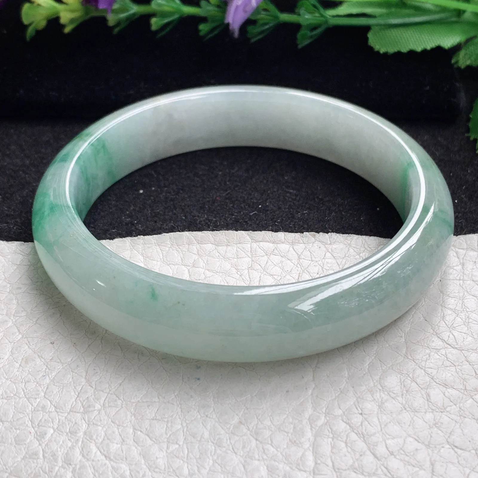 ll实拍59*13*8.6平安镯 缅甸翡翠精美飘阳绿水润宽边玉手镯 玉手环