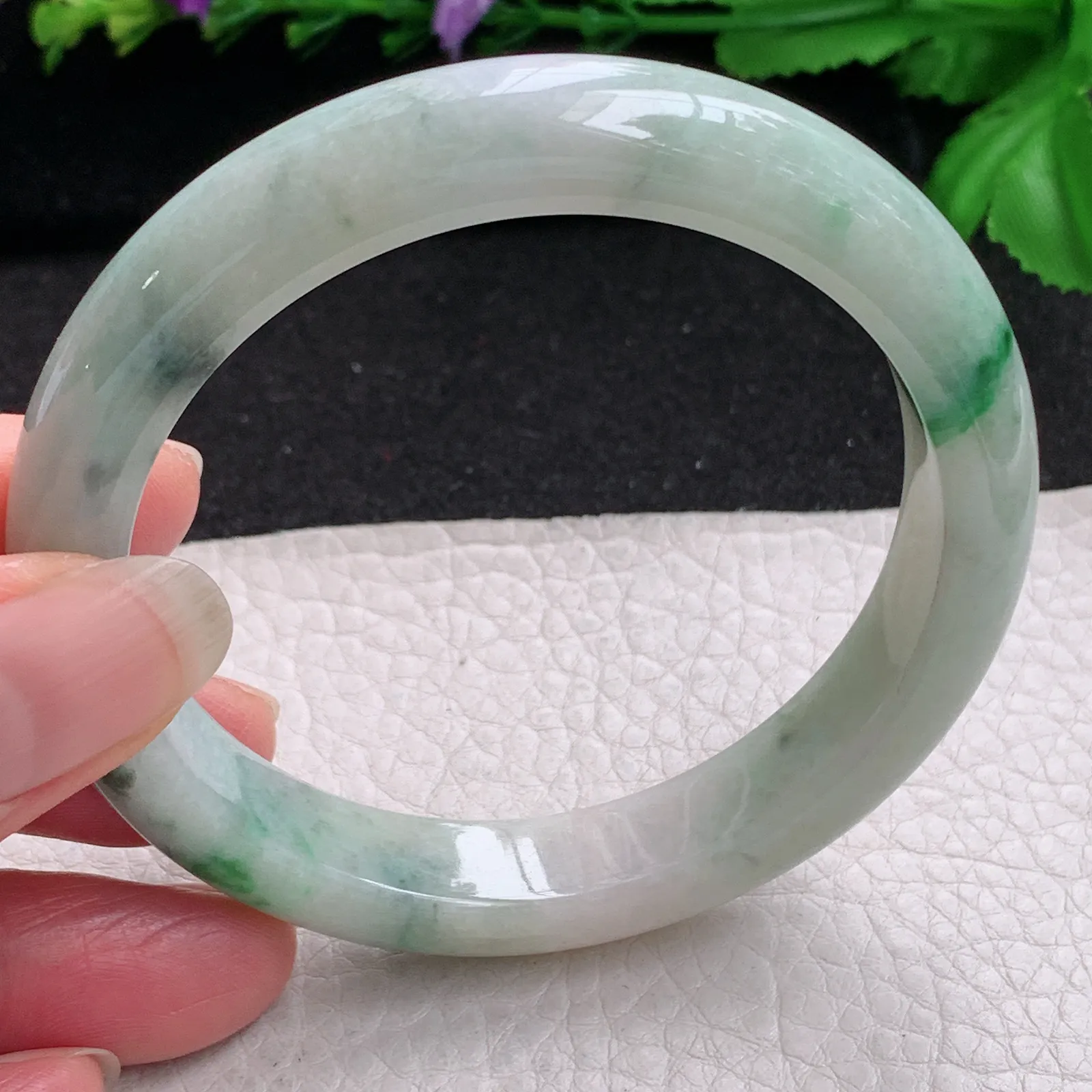 ll实拍58.3*11.6*9平安镯 缅甸翡翠精美飘花水润宽边玉手镯 玉手环