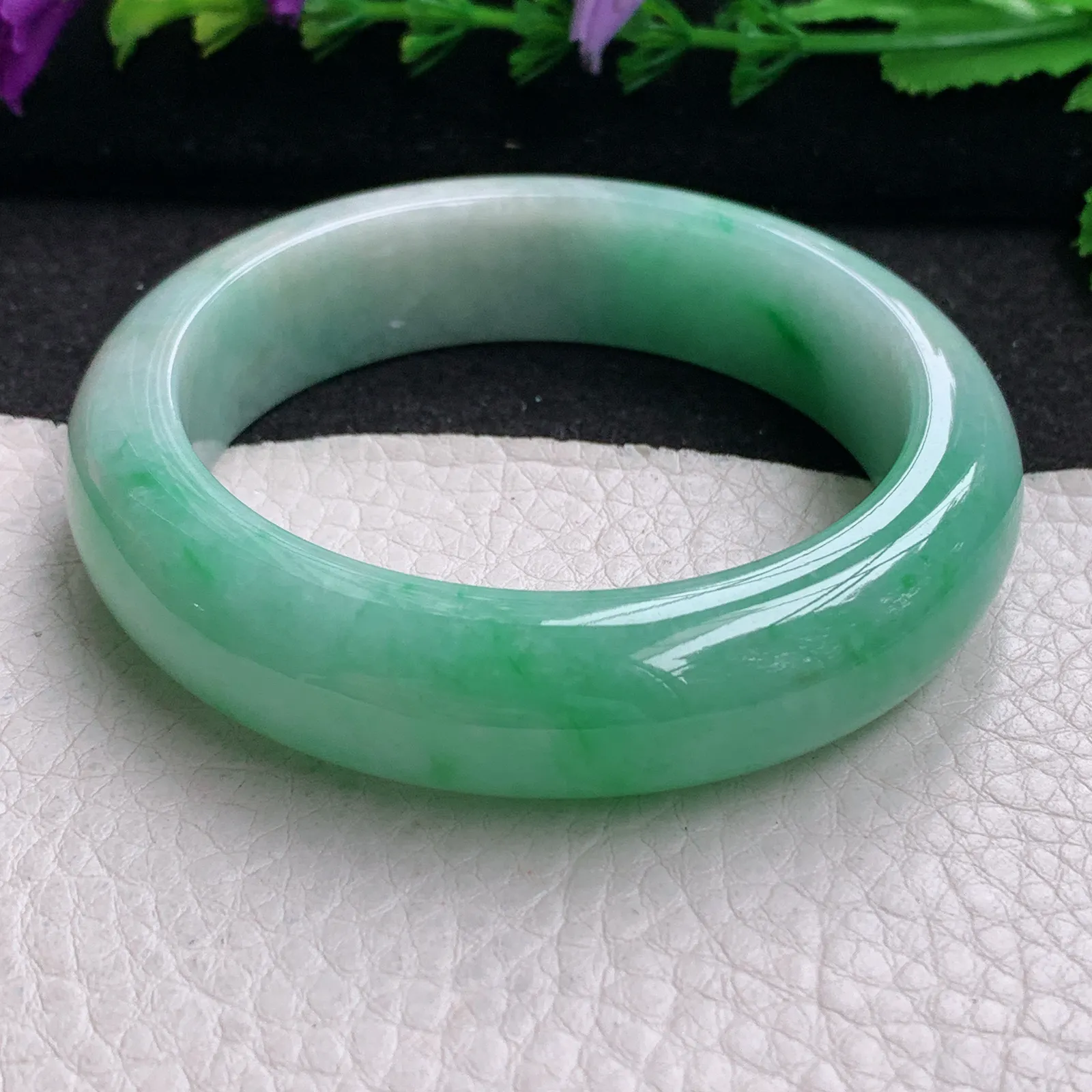 ll实拍55.5*14.8*9.3平安镯 缅甸翡翠精美飘绿厚装宽边玉手镯 玉手环