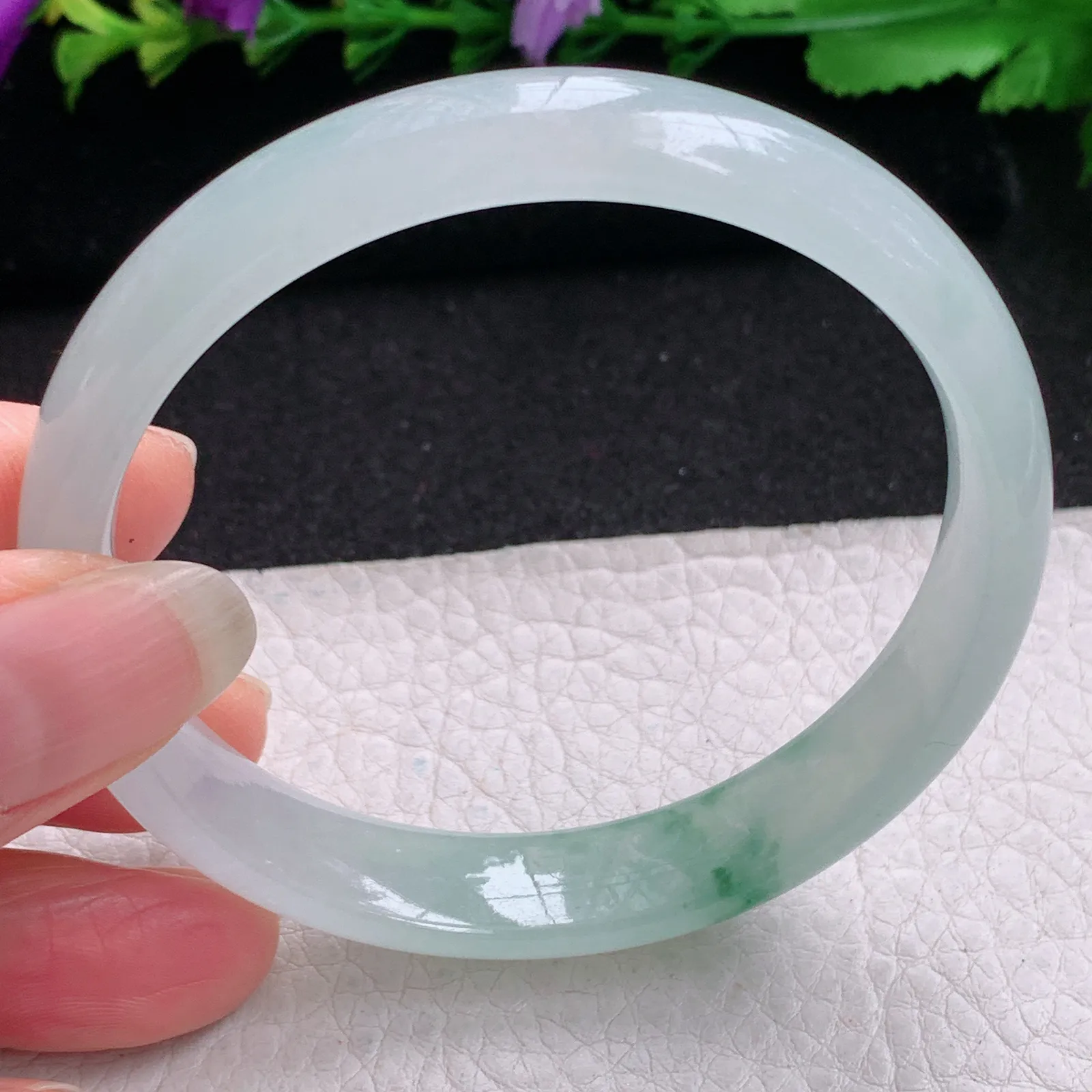 js实拍58.5*12*6.3平安镯 缅甸翡翠精美冰飘花宽边玉手镯 玉手环