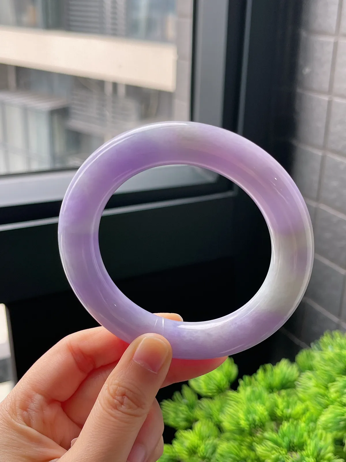 圆镯59.2圈口，翡翠糯化种紫色手镯