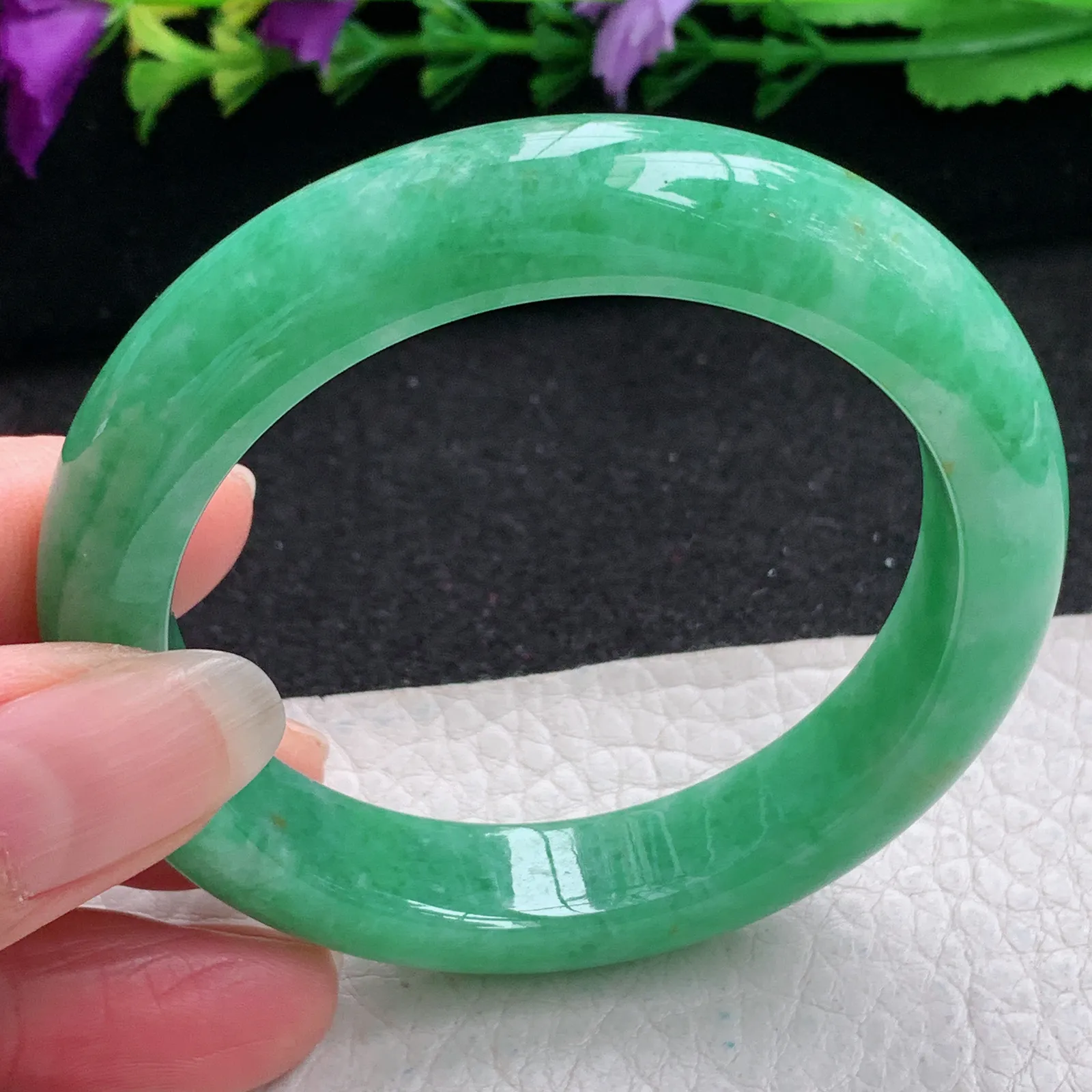 yh小圈口53*11.6*8.8平安镯 缅甸翡翠精美满绿厚装宽边玉手镯 玉手环