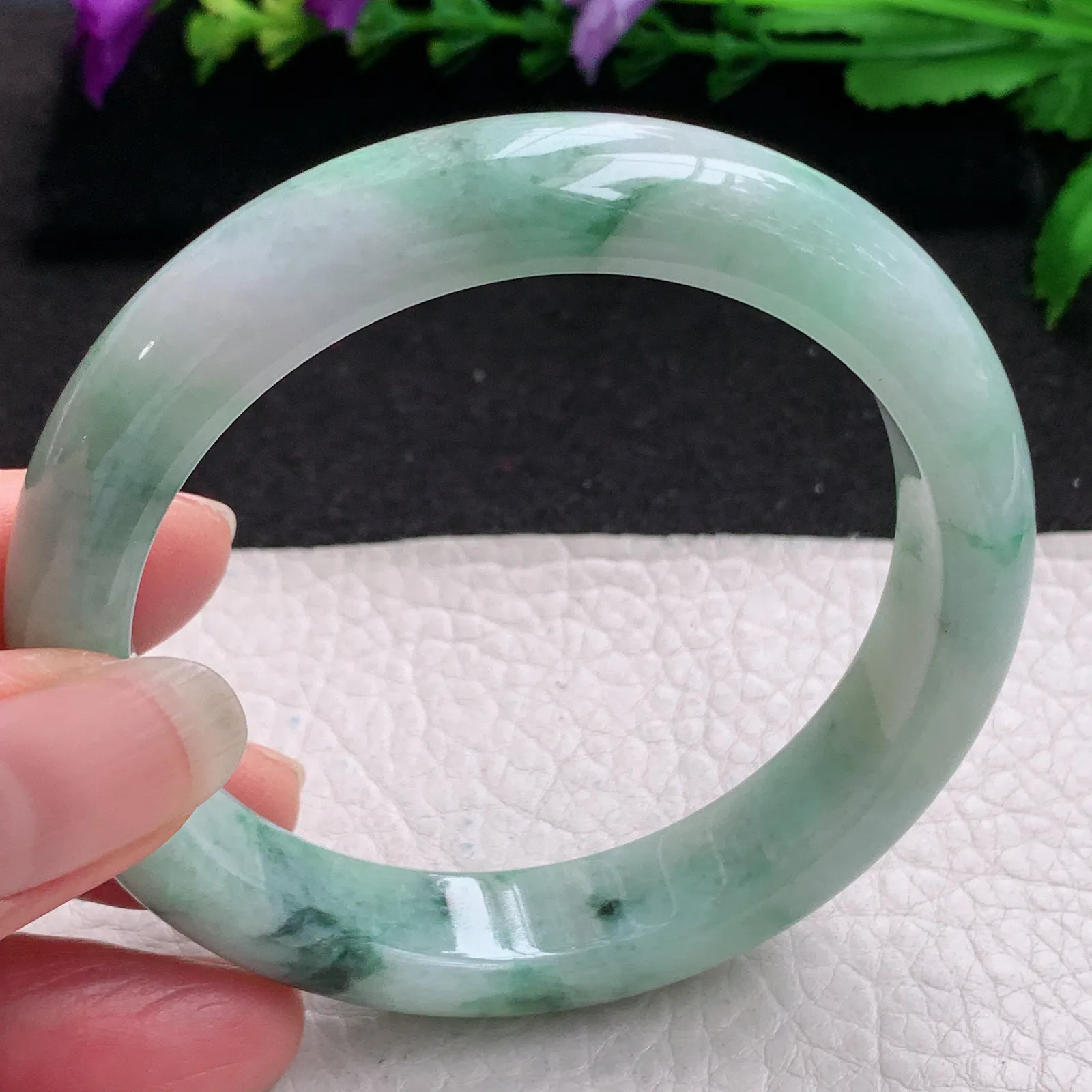 ll实拍58.5*12.5*9平安镯 缅甸翡翠精美飘花水润宽边玉手镯 玉手环