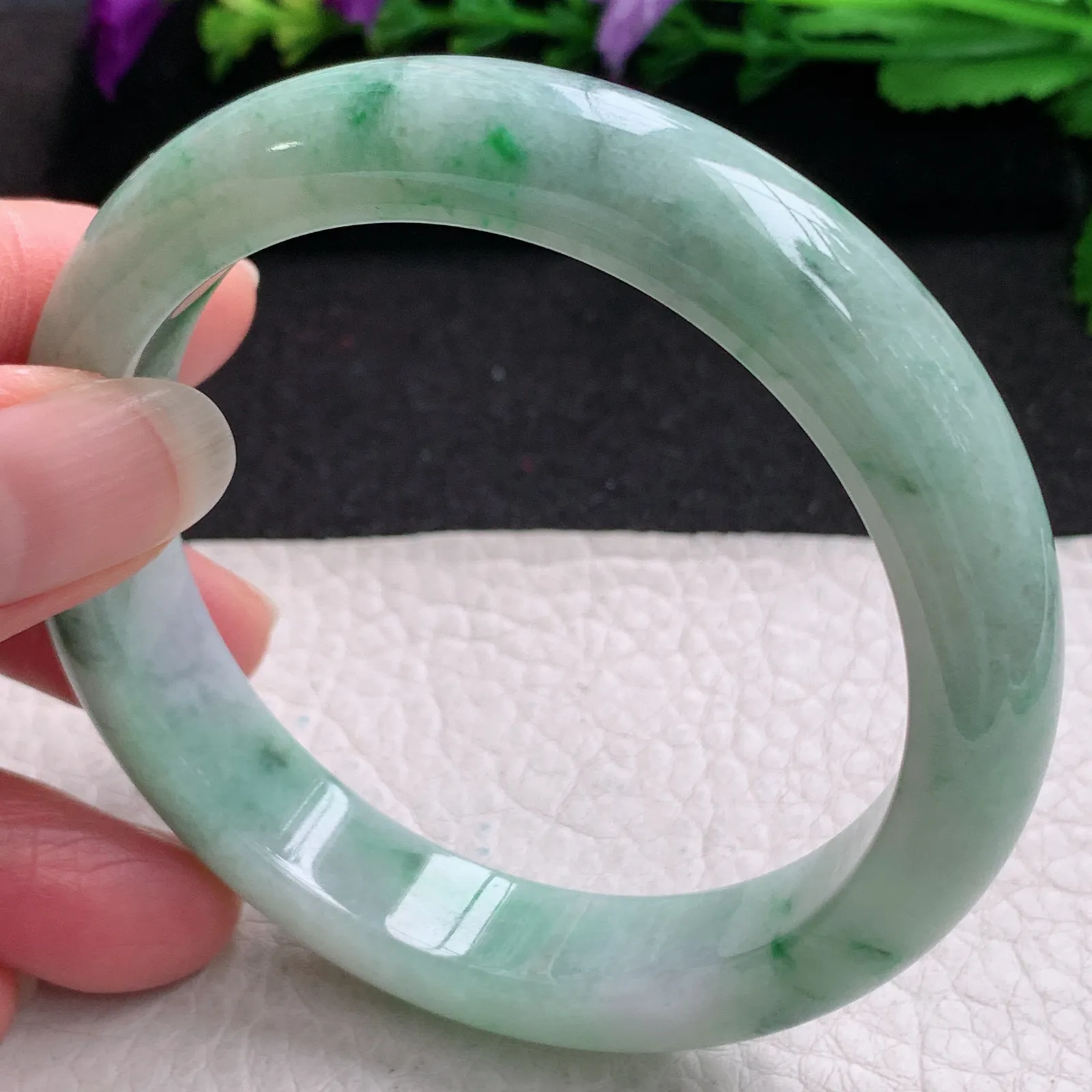 ll实拍58.5*12.5*9平安镯 缅甸翡翠精美飘花水润宽边玉手镯 玉手环
