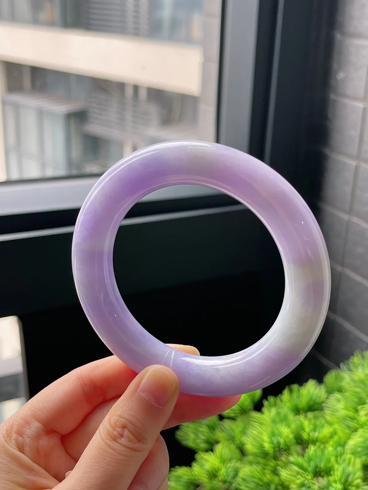 圆镯59.2圈口，翡翠糯化种紫色手镯