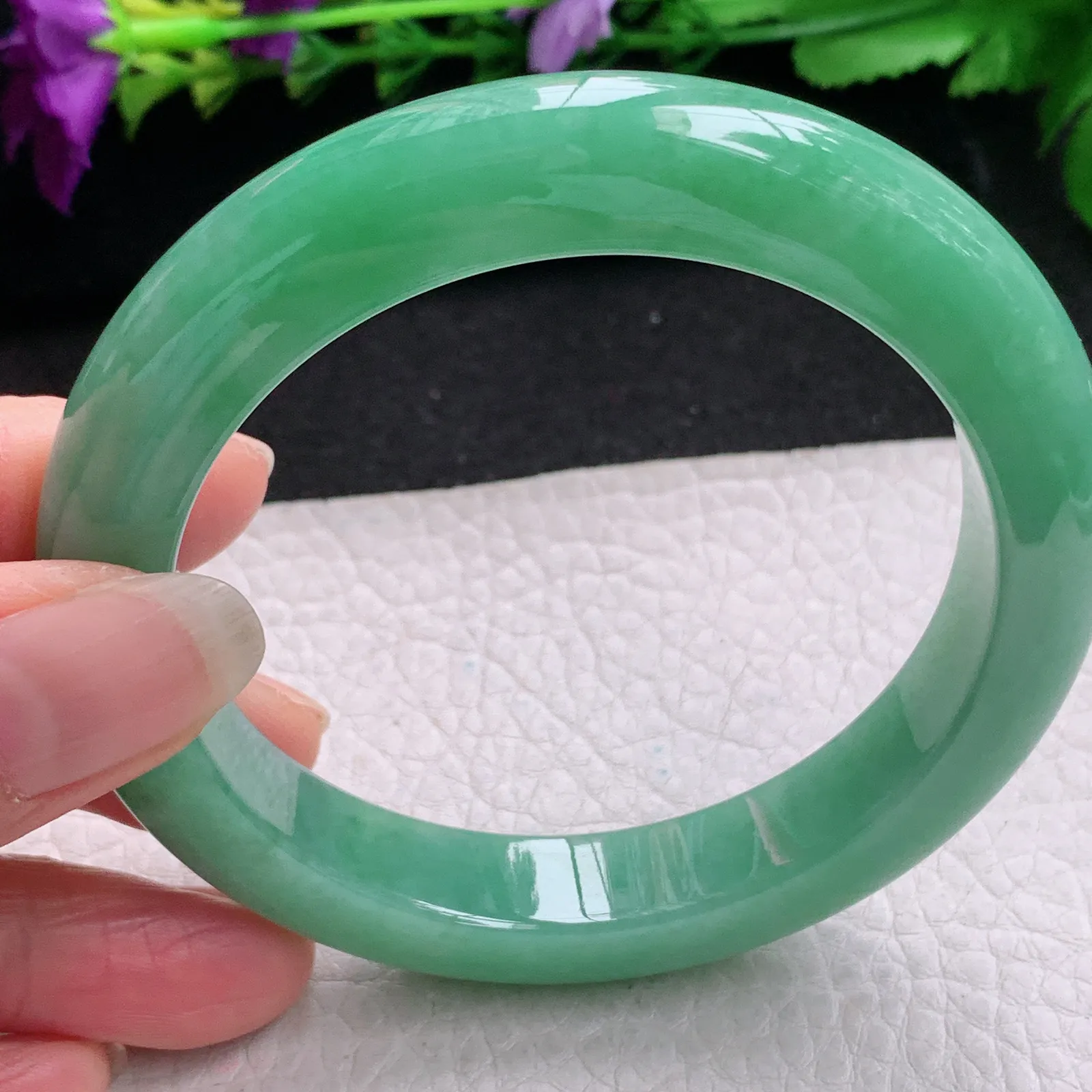 nr实拍59*11.5*10平安镯 缅甸翡翠精美满绿水润宽边玉手镯 玉手环