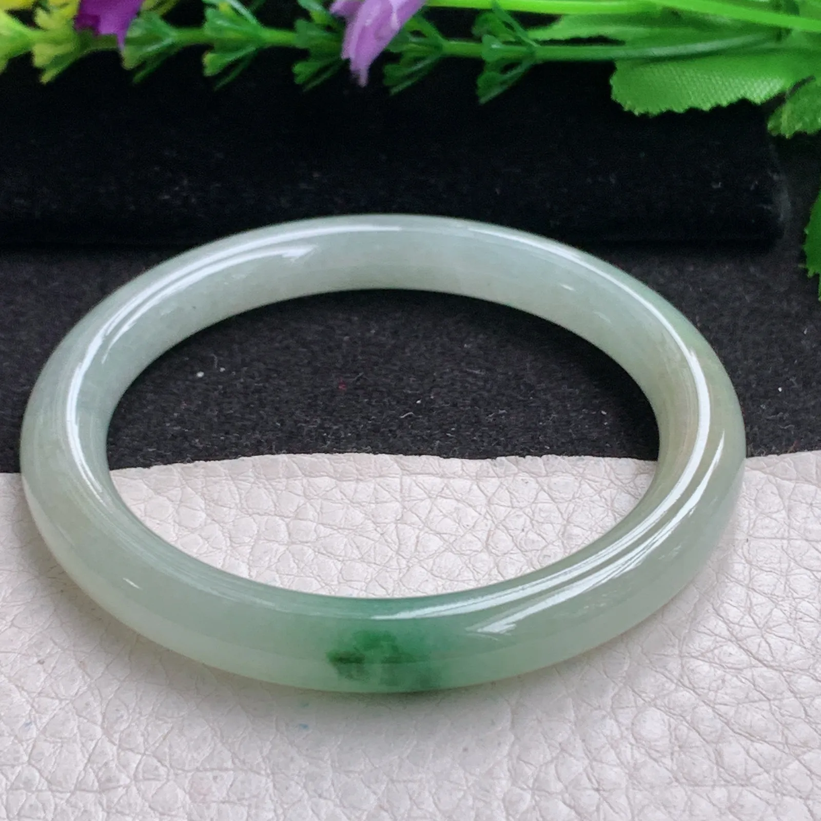 ll实拍55*8.3美人镯 缅甸翡翠精美冰润黄加绿圆条玉手镯 叮当镯